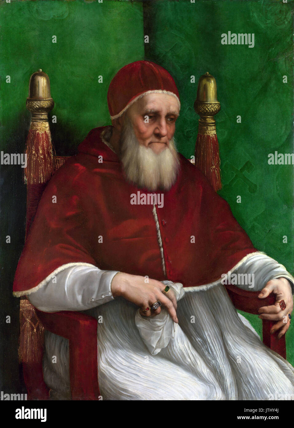 Papst Julius II. War eine einflussreiche Renaissancefigur, bekannt für sein Papsttum von 1503 bis 1513 und für die Auftragsvergabe von Kunst und Architektur, darunter Werke von Michelangelo und Raffael. Stockfoto