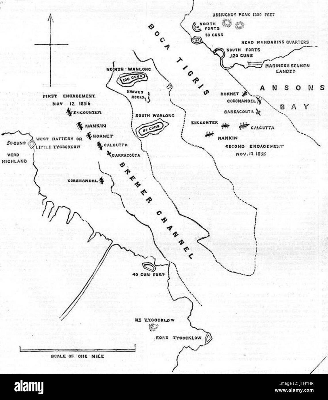Plan des Angriffs auf die Bogue 1856 Stockfoto