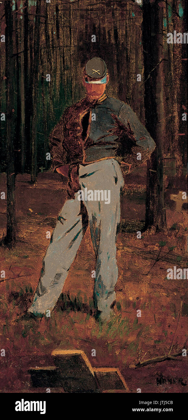 Winslow Homer Trooper meditieren neben einem Grab (ca. 1865) Stockfoto