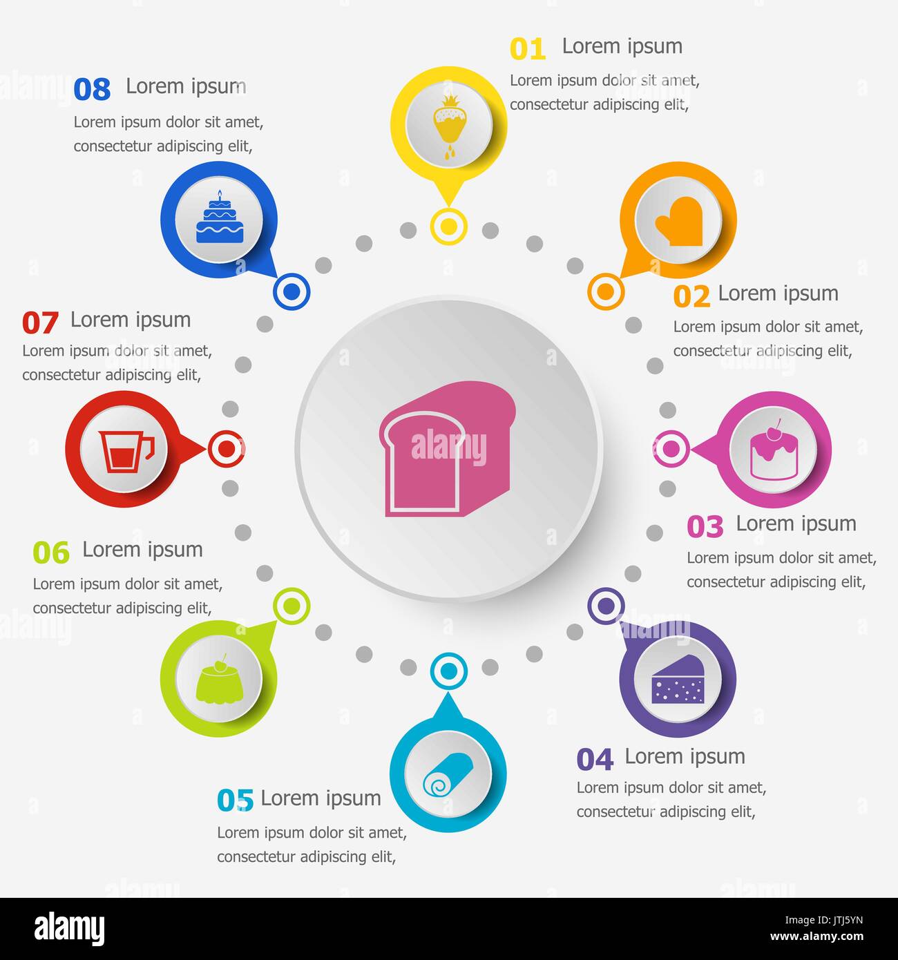 Infografik Vorlage mit Bäckerei Icons, Vektor Stock Vektor