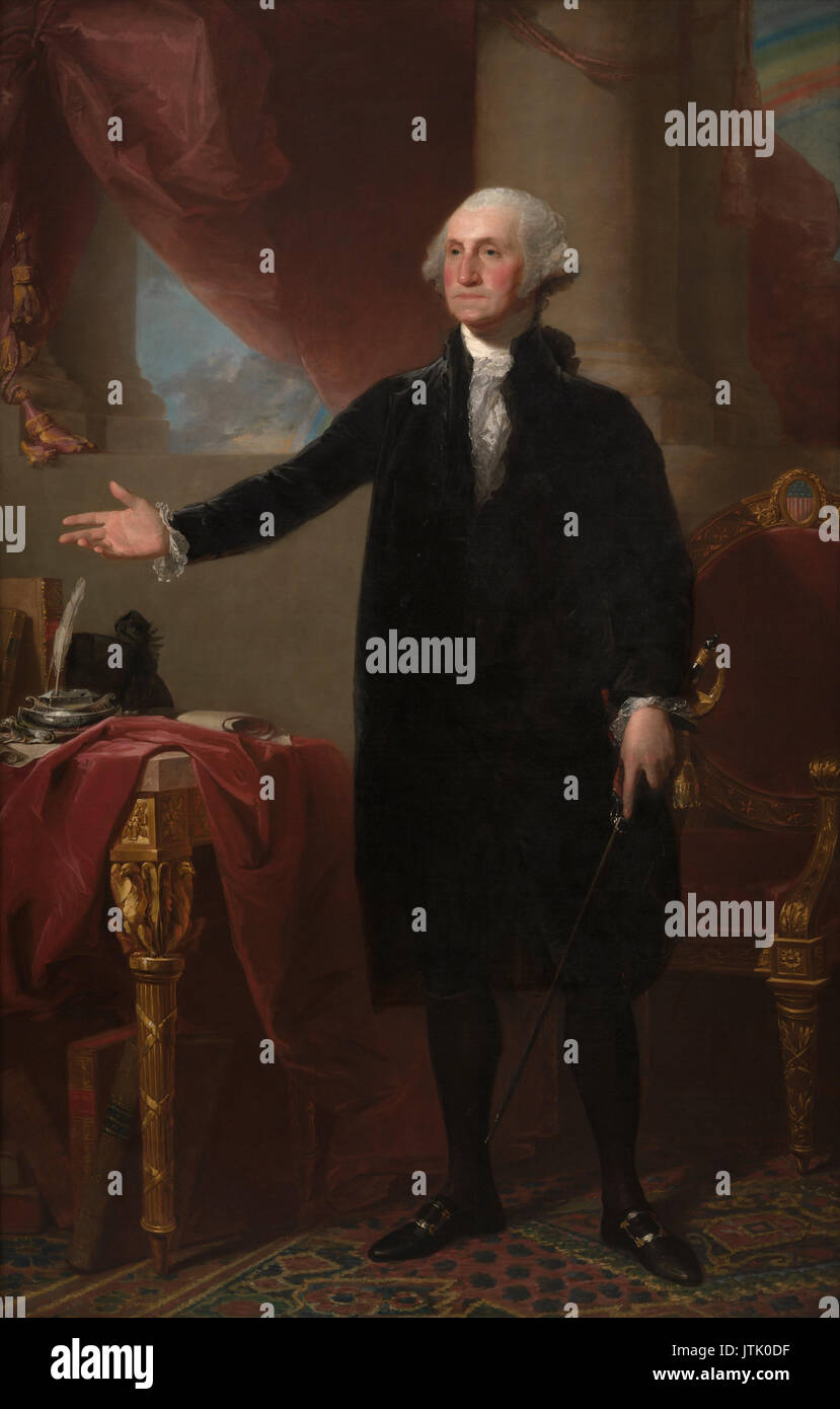 George Washington (1732-1799), erster Präsident der Vereinigten Staaten in die 1796 Lansdowne Portrait oil painting durch amerikanische Künstler Stuart Gilbert (1755-1828). Stockfoto