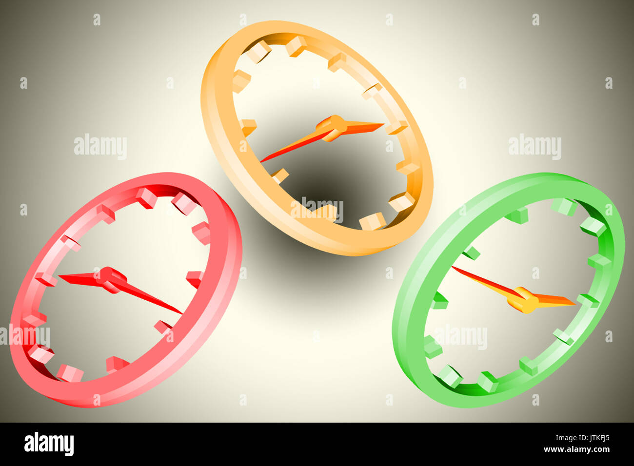 Uhr mit Zeiger und Zifferblatt, Symbol in 3D als Abbildung vor dem Hintergrund Farbverlauf. Stockfoto