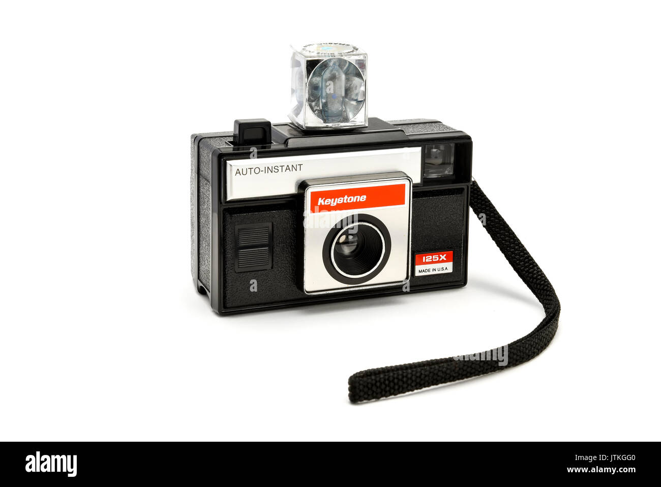 Vintage Keystone Instamatic Kamera mit Blitz Cube Stockfoto