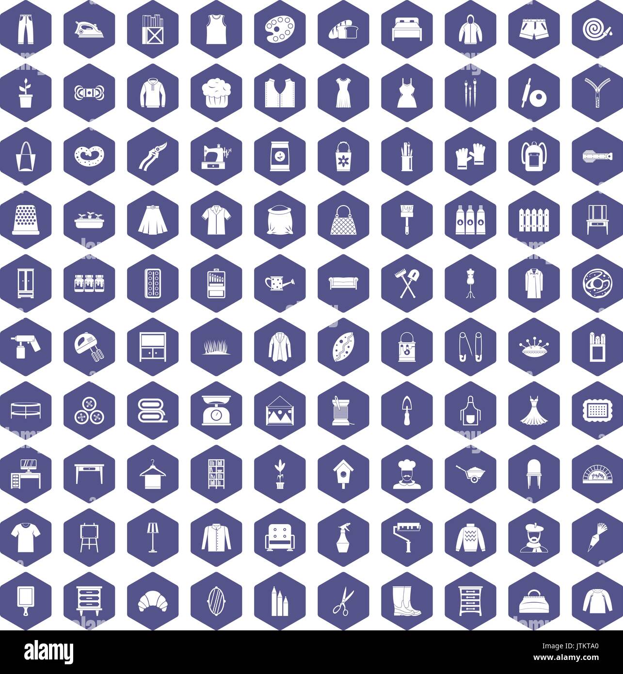 100 Handarbeit Symbole hexagon Lila Stock Vektor