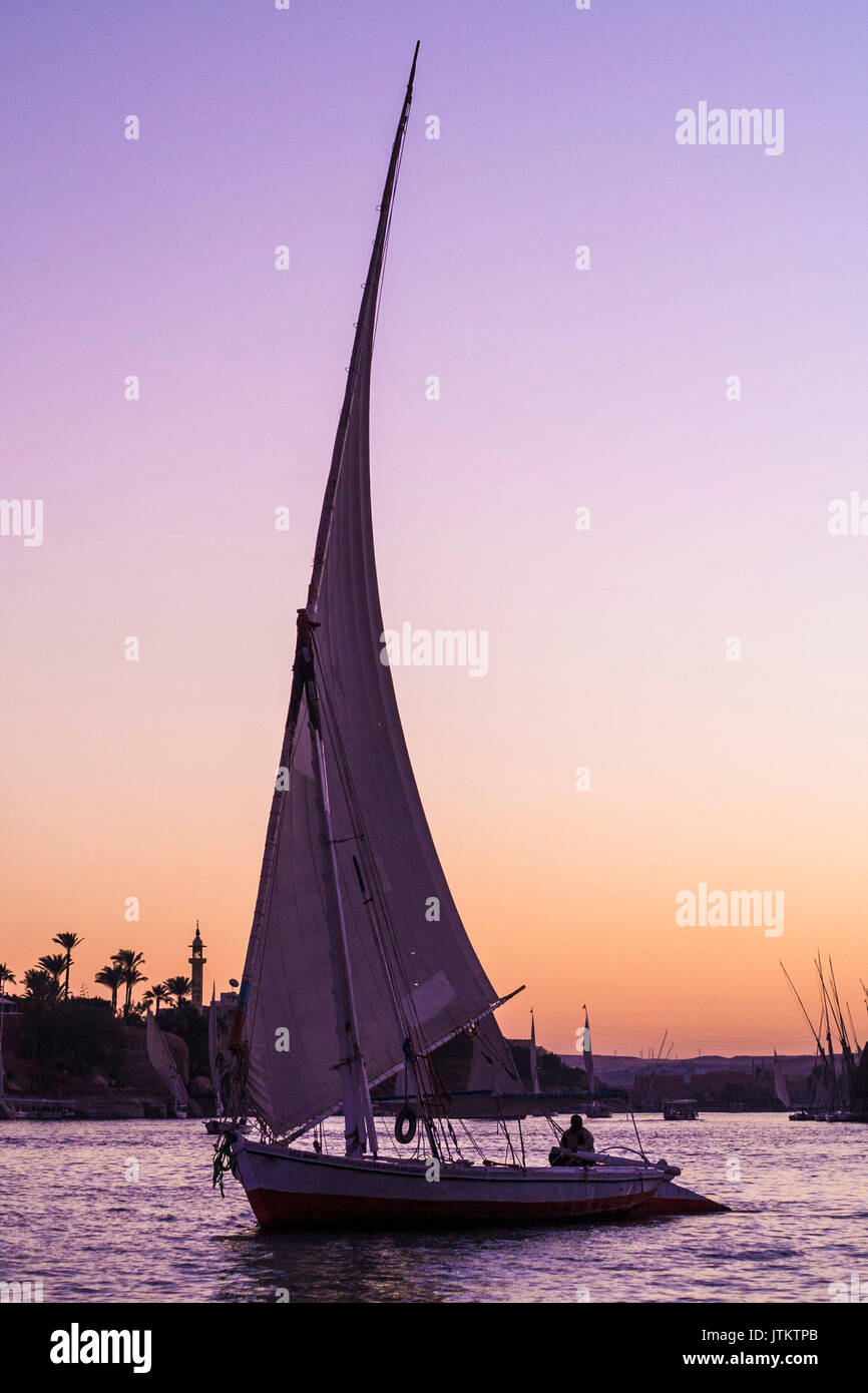 Feluccas vor der Insel Elephantine, Aswan. Stockfoto