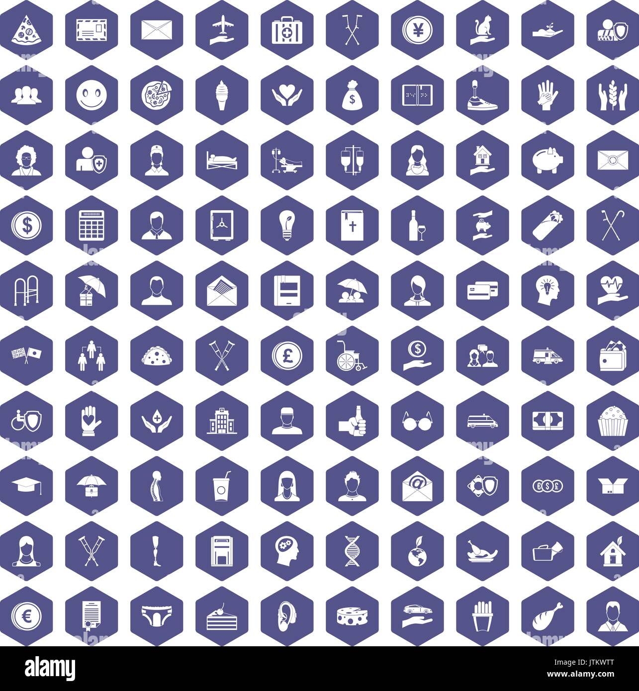 100 Philanthropie Symbole hexagon Lila Stock Vektor