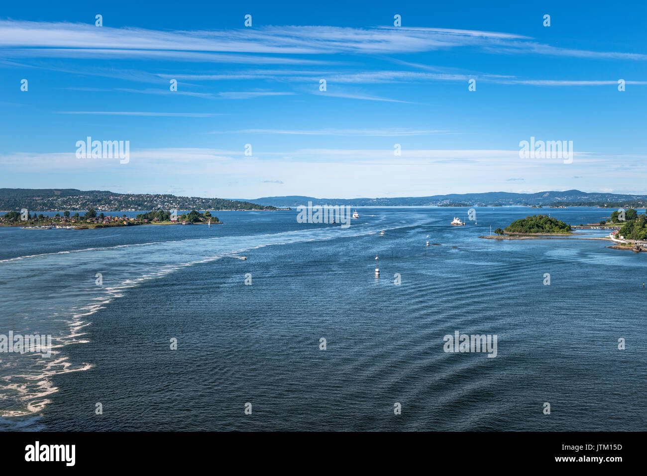 Der Hafen von Oslo in Norwegen vom Boot aus gesehen Stockfoto