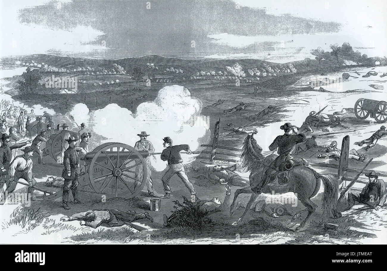 Schlacht von Antietam, 17. September 1862. Gravur von Harper "sWeekly, in dem der Erste Maryland Batterie in Aktion Stockfoto
