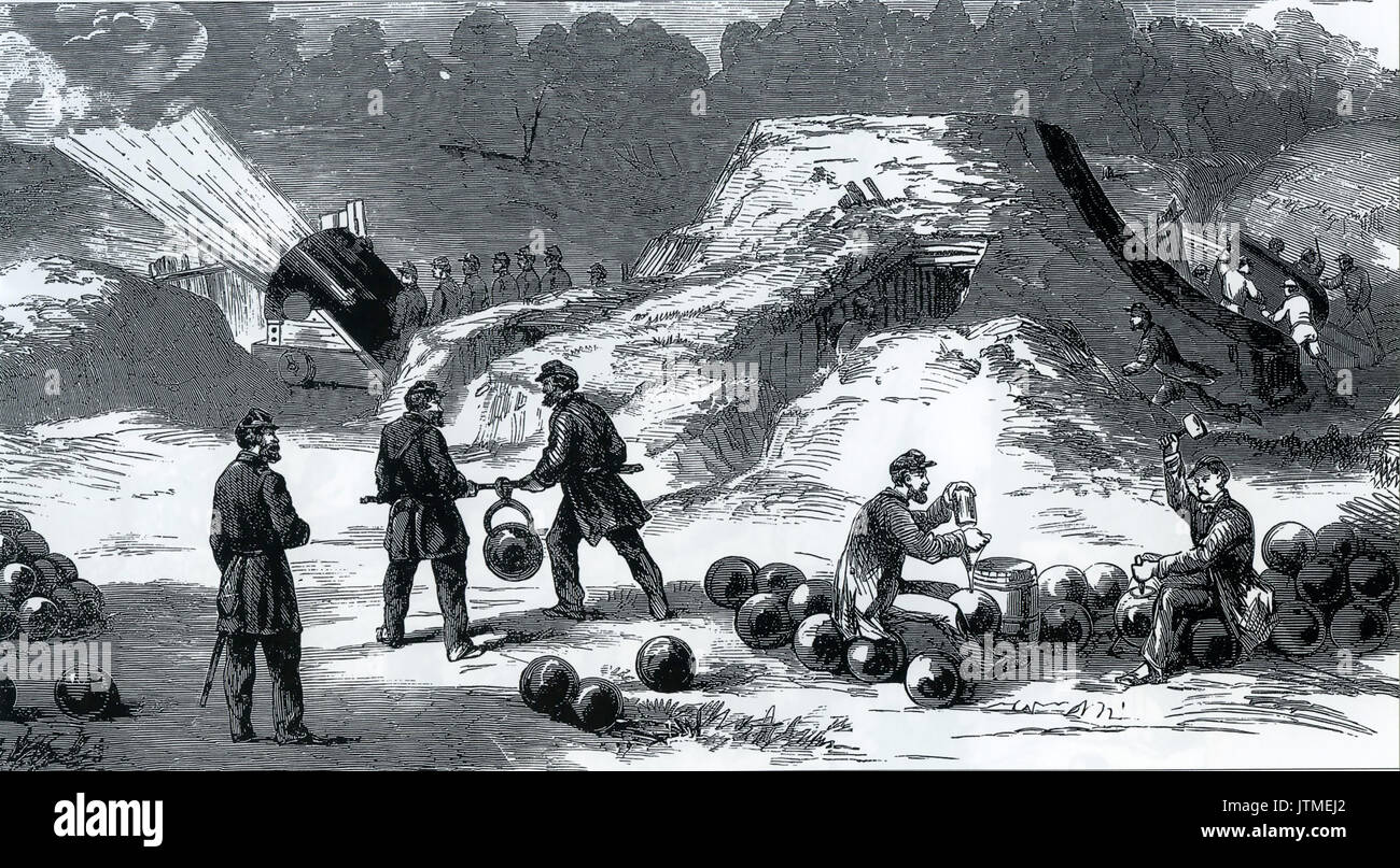 Beschießung von Fort Pulaski 10./11. April 1862. Die Konföderierten gehaltenen Fort an der Mündung des Savannah River unter Feuer von 13-Zoll Mörser Stockfoto