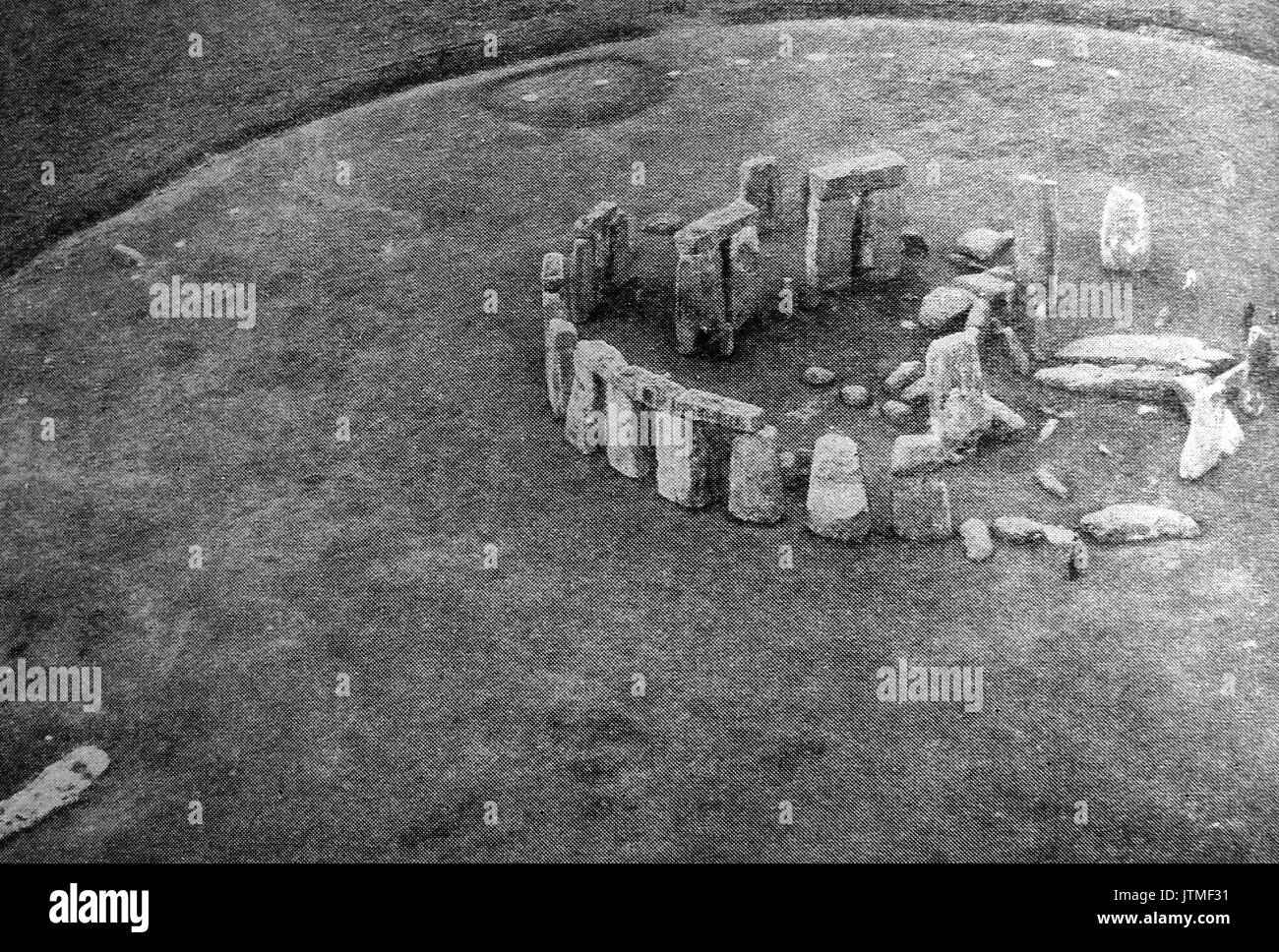 Die antiken Monument Stonehenge (Wiltshire) aus der Luft in den 1930er Jahren fotografierte Stockfoto