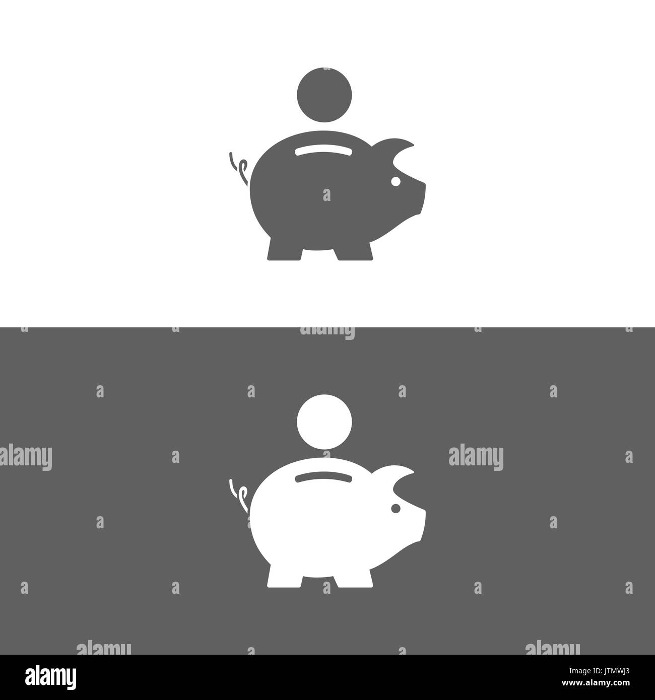 Piggy Bank Symbol auf weißem und dunklem Hintergrund Stock Vektor