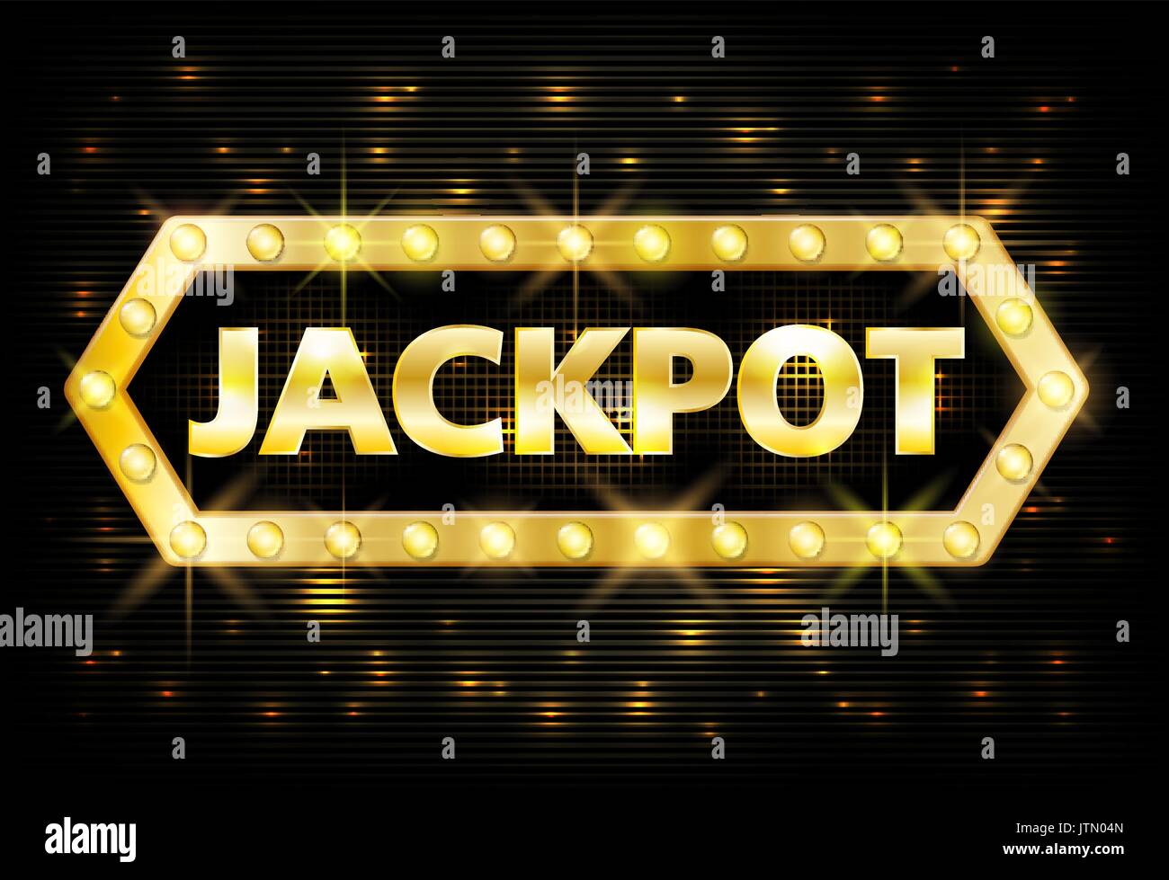 Jackpot Casino lotto Label mit leuchtenden Lampen auf schwarzem Hintergrund. Casino Jackpot Gewinner design Glücksspiel mit leuchtenden Text im Vintage Style. Vector Illustration Stock Vektor