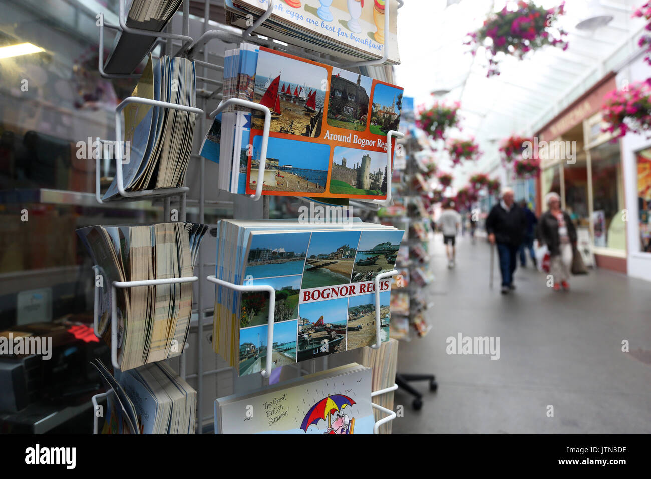 Postkarten zum Verkauf in Chichester, West Sussex, UK. Stockfoto