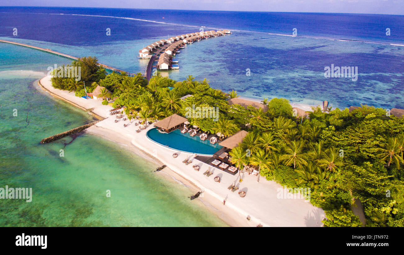 Malediven Resorts, Luftaufnahme der Pool der Residence Maldives Resort Stockfoto