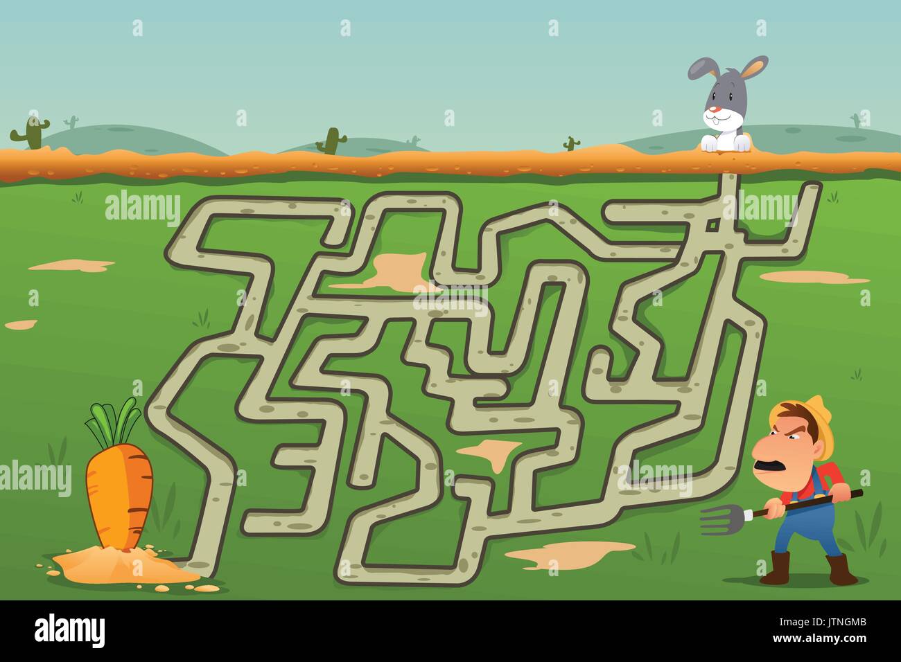 Ein Vektor Illustration der Kinder Labyrinth Spiel von Hase und Karotte Stock Vektor