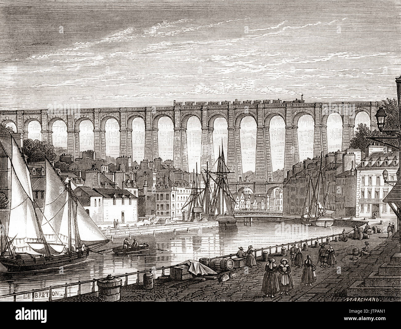 Die Eisenbahn von Paris nach Brest die Viadukt Morlaix, Frankreich, 1863 Kreuzung. Von Les merveilles de la Science, veröffentlicht 1870. Stockfoto