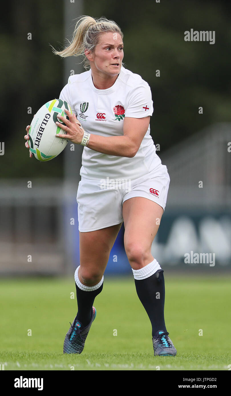 Rachael Burford, Englands, während des Rugby-Weltmeisterschaft der Frauen 2017, Spiel am Pool B beim UCD Bowl in Dublin. DRÜCKEN SIE VERBANDSFOTO. Bilddatum: Mittwoch, 9. August 2017. Siehe PA Geschichte RugbyU England Frauen. Das Foto sollte lauten: Brian Lawless/PA Wire. EINSCHRÄNKUNGEN: Nur für redaktionelle Zwecke, keine kommerzielle Nutzung ohne vorherige Genehmigung. Stockfoto