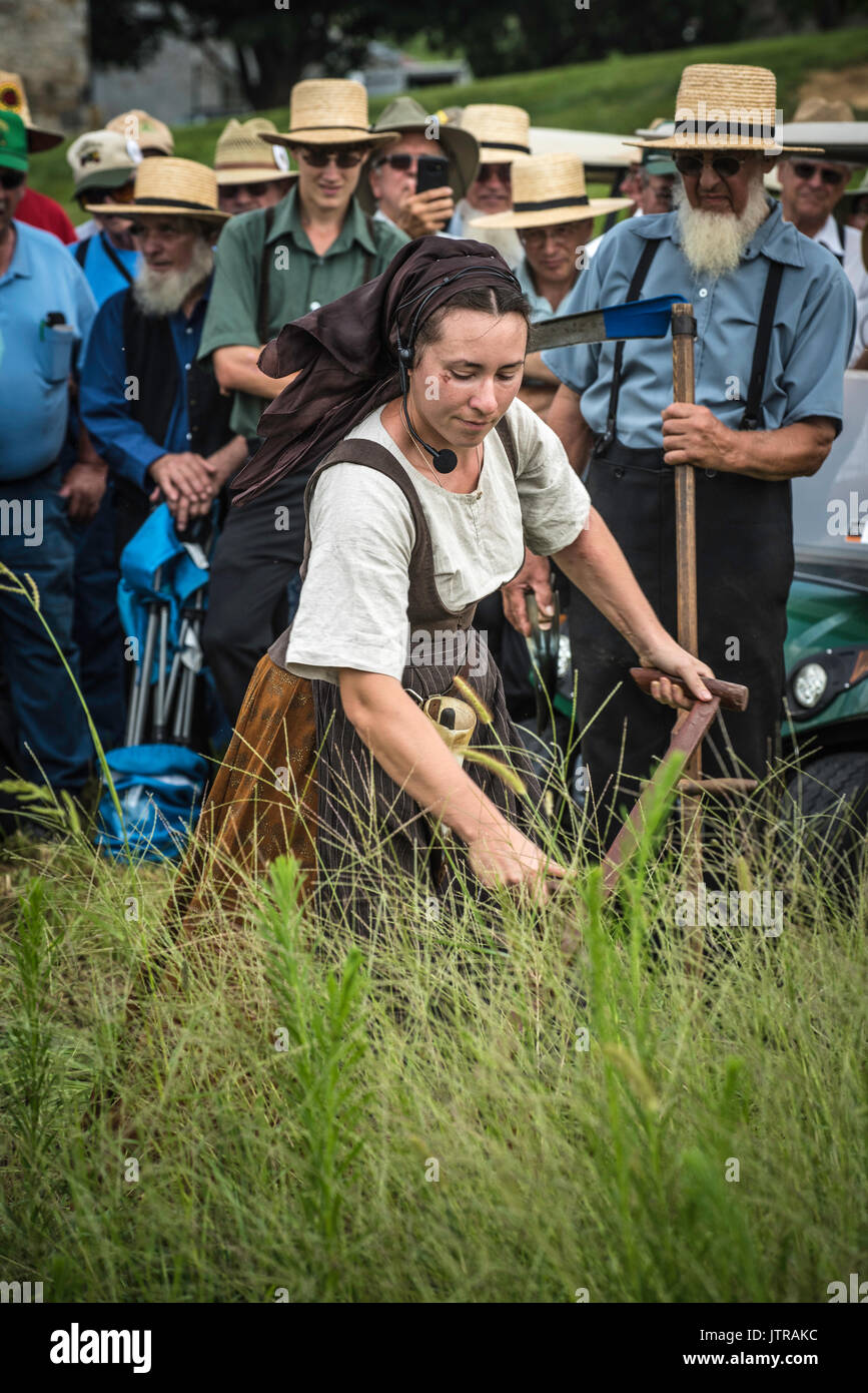 Ernte, dreschmaschine Tage, Displays und Erholung der antiken landwirtschaftliche Geräte und Techniken in Lancaster County. Stockfoto