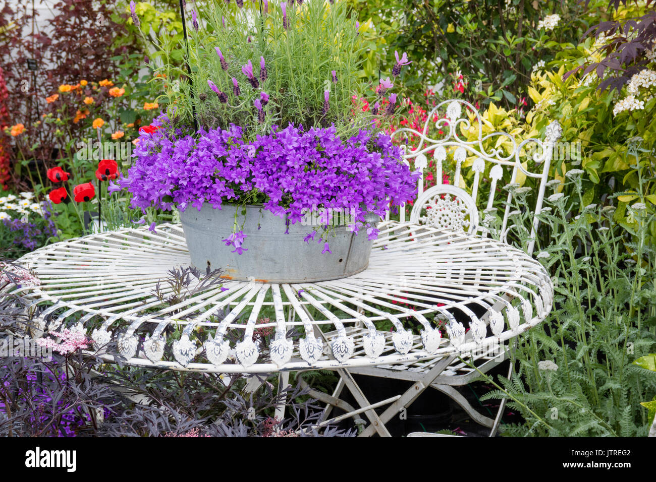 Garten Sitzplätze in einem Englischen Garten, England, Großbritannien Stockfoto