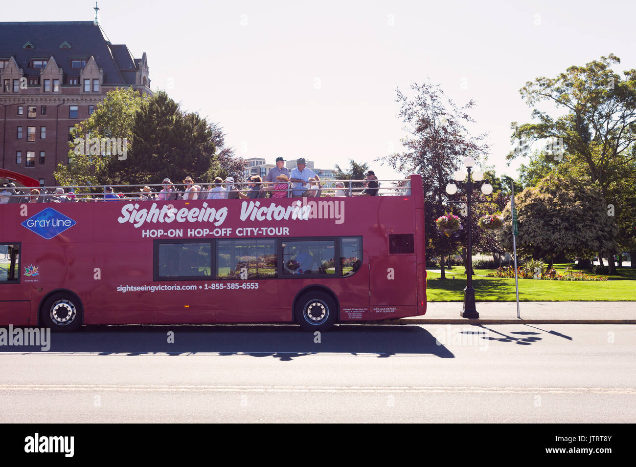 Touristen auf Sightseeing Bus. Victoria BC Kanada Stockfoto