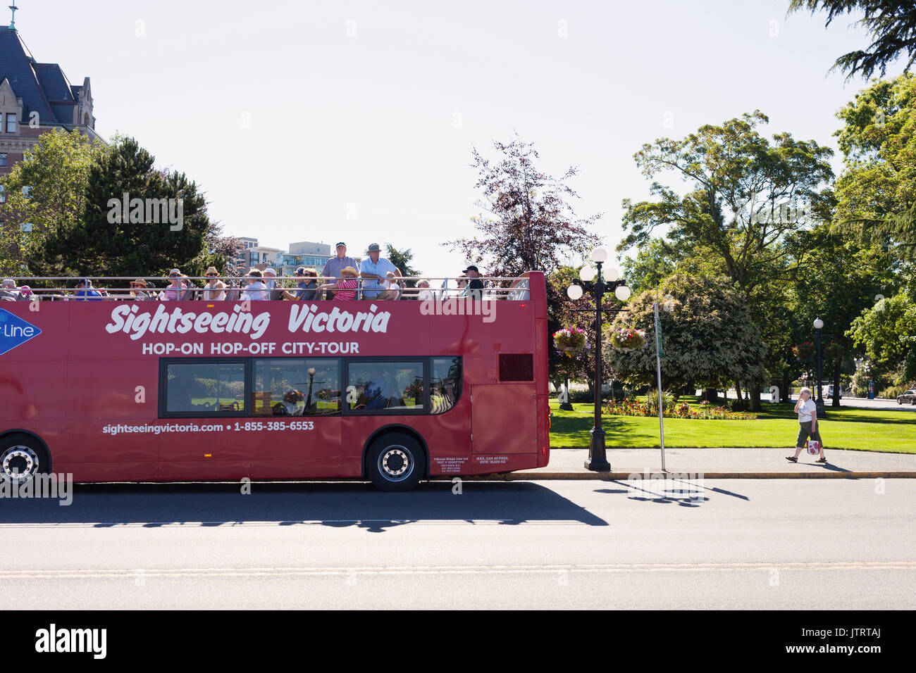 Touristen auf Sightseeing Bus. Victoria BC Kanada Stockfoto