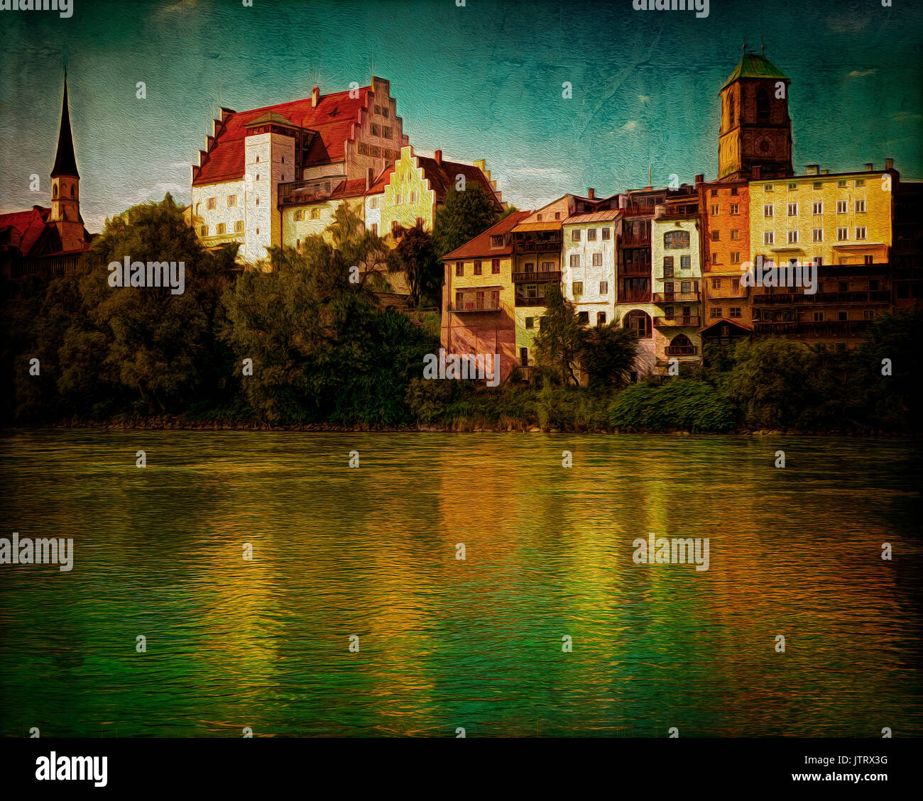 Digitale Kunst: Wasserburg-am-Inn, Bayern, Deutschland Stockfoto