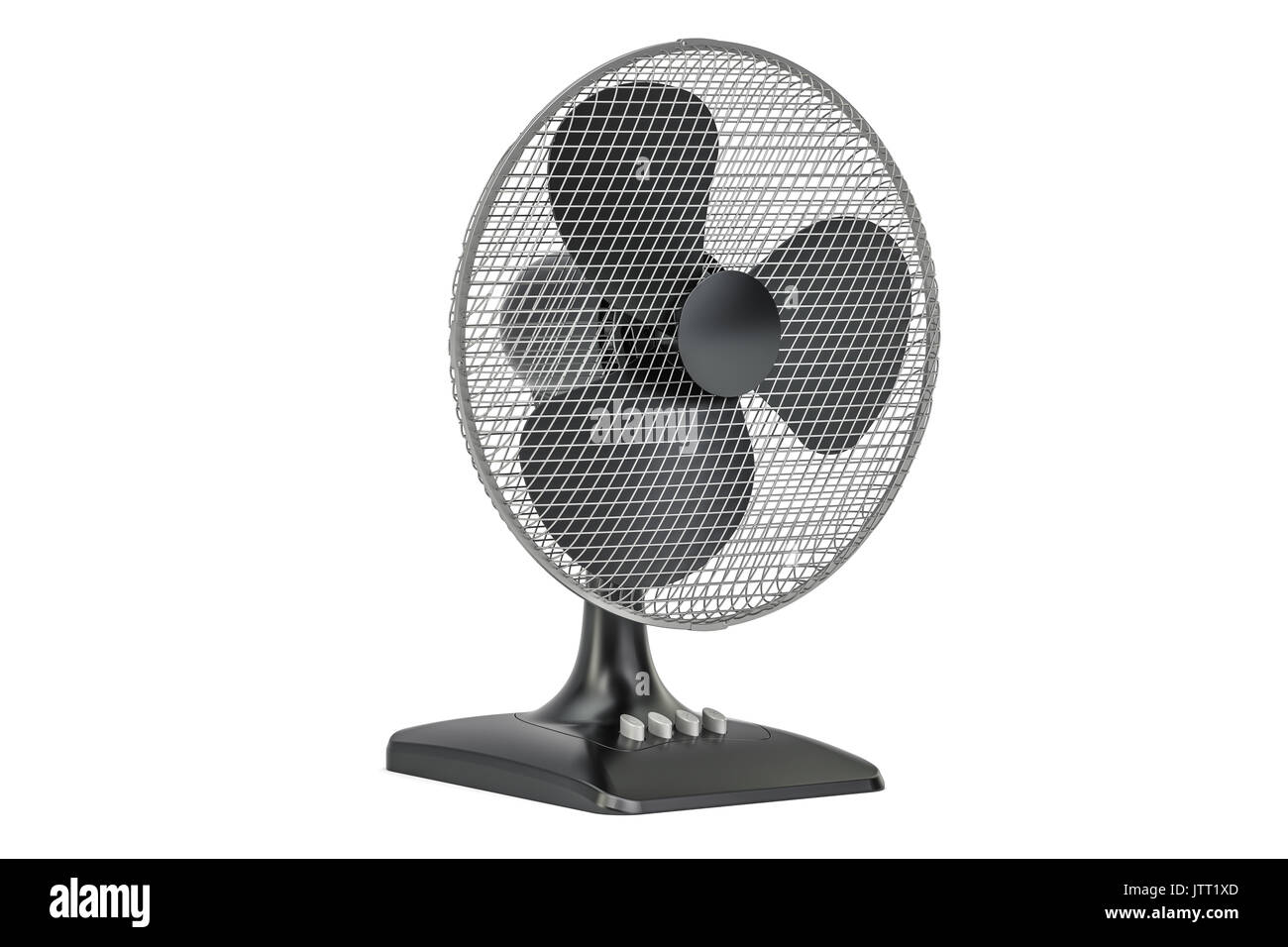 Tischventilator, Seitenansicht. 3D-Rendering auf weißem Hintergrund Stockfoto