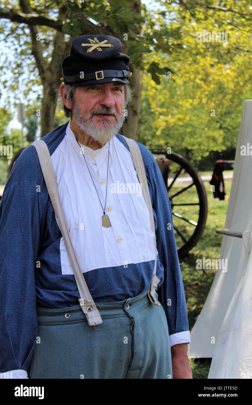 Union Artillerie re-Enactor in Manassas, Virginia Stockfoto