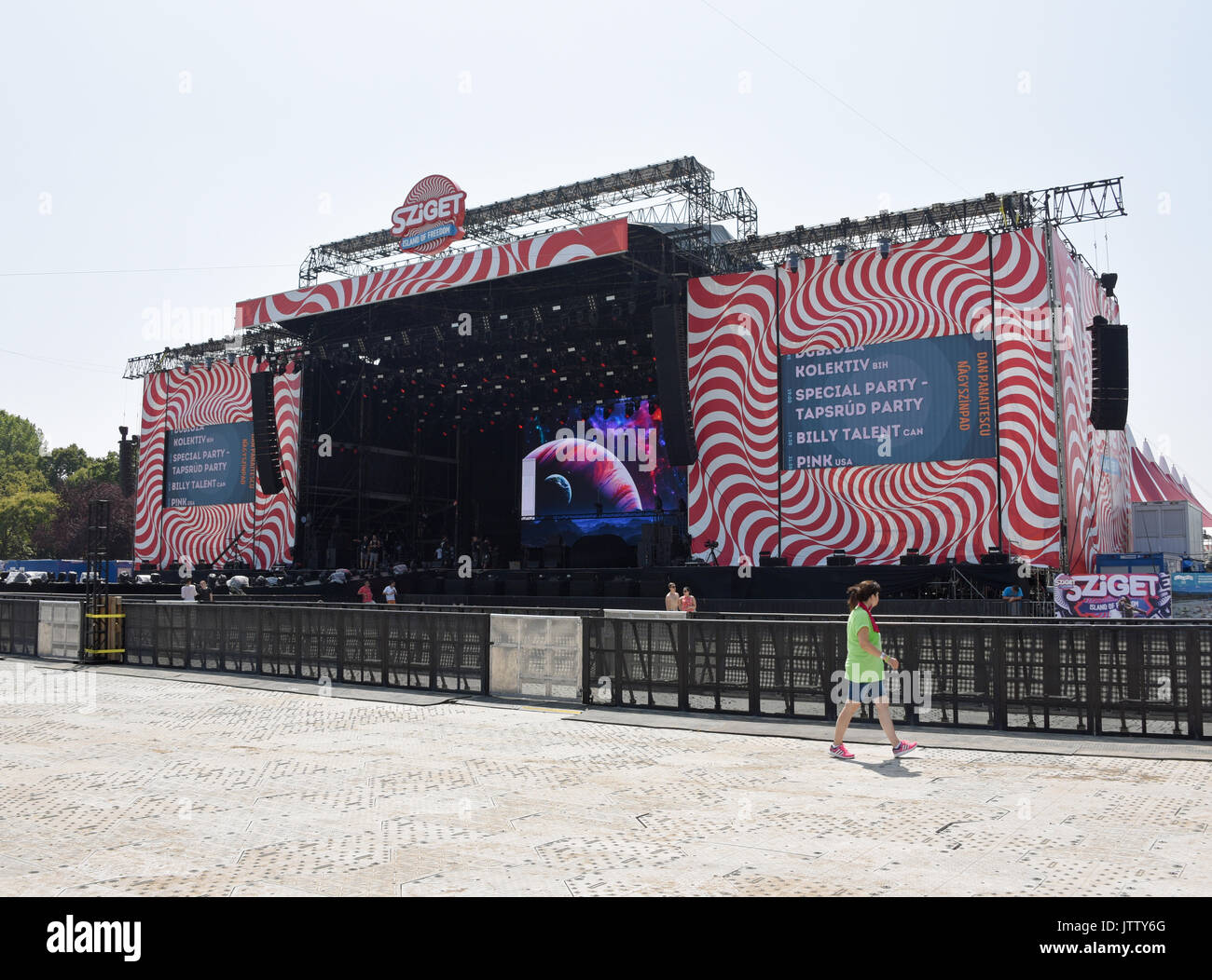 Budapest, Ungarn. 09 Aug, 2017. Bild der Musik Bühne am Sziget ('Insel') Festival, auf Obudaer Island, einer Insel in der Donau in Budapest, Ungarn, 09. August 2017. Die Musik Festival (früher bekannt als Eurowoodstock) zwischen 09 und 18. August statt. Foto: Ursula Düren/dpa/Alamy leben Nachrichten Stockfoto