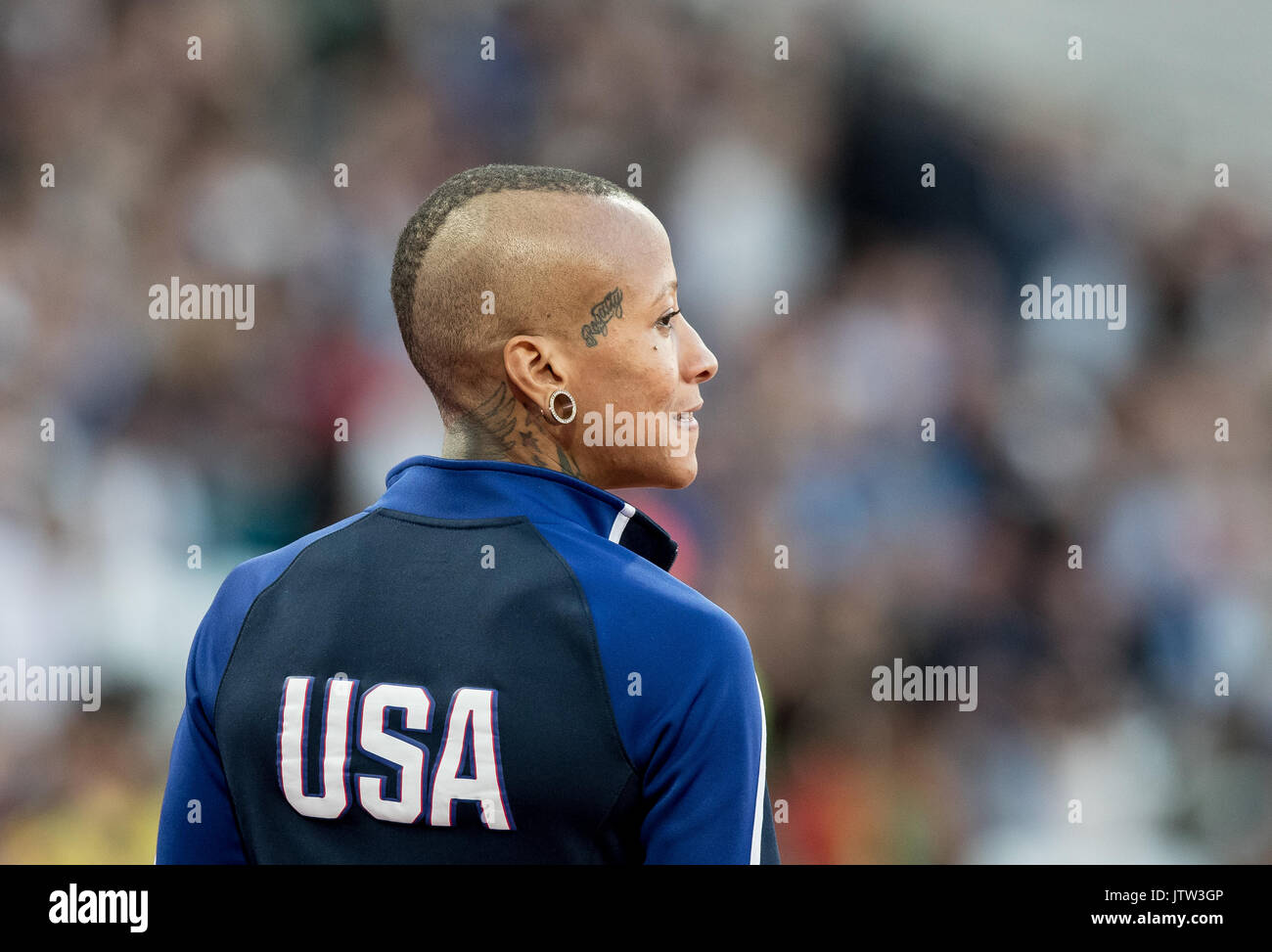 London, Großbritannien. 10 August, 2017. INIKA MCPHERSON der USA während der Hochsprung Qualifikation an die IAAF Leichtathletik WM 2017 - Tag 7 bei den Olympischen Park, London, England am 10. August 2017. Foto von Andy Rowland. Credit: Andrew Rowland/Alamy leben Nachrichten Stockfoto