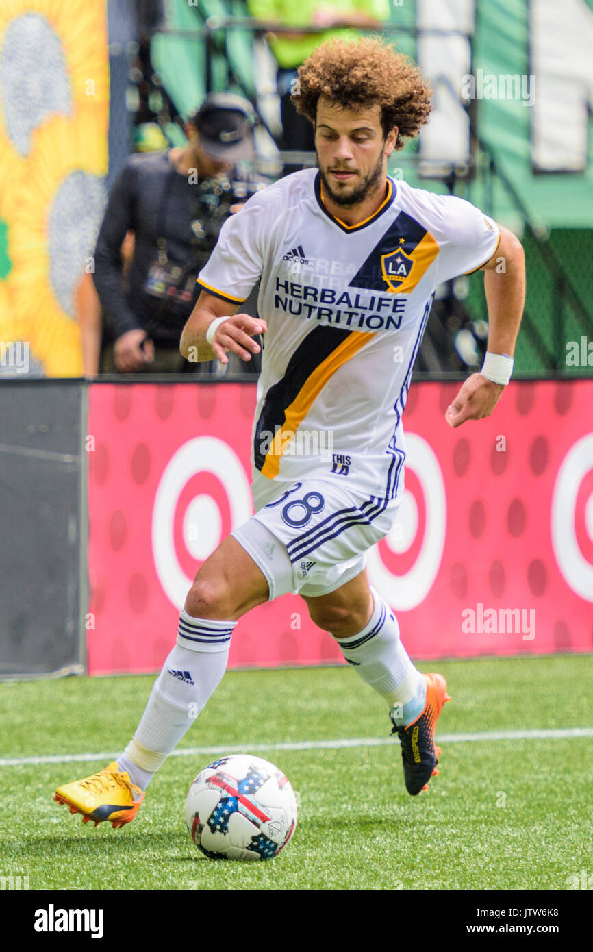 LA Galaxy M Joao Pedro (88) Während die MLS Fußball-Spiel zwischen den LA Galaxy und die Portland Timbers an der Vorsehung Park am Sonntag, den 6. August 2017 in Portland. Jakob Kupferman/CSM Stockfoto