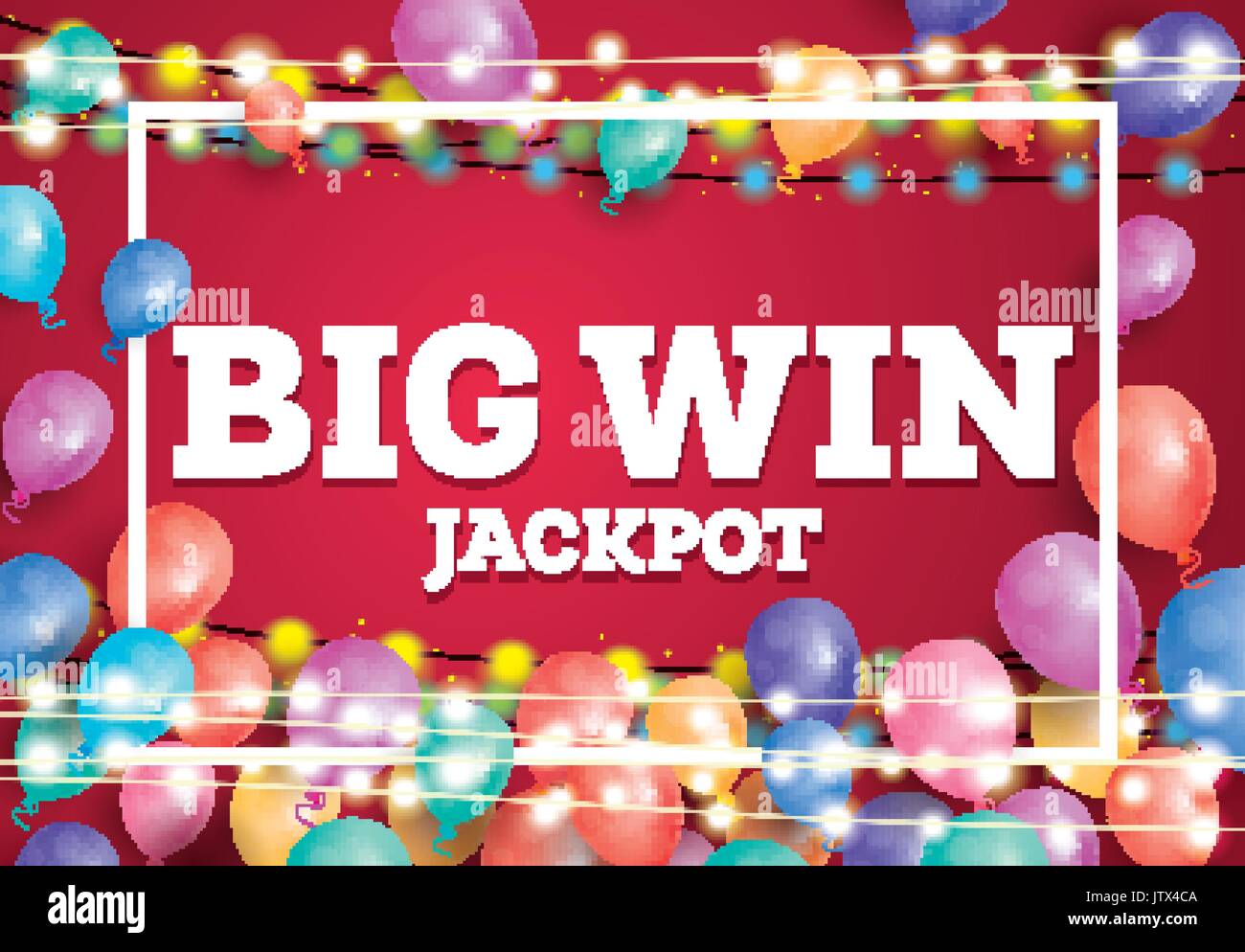 Grosser Gewinn Jackpot Banner mit fliegenden Ballons und weißen Rahmen. Vector Illustration. Stock Vektor