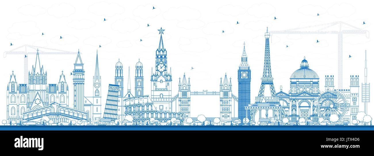 Übersicht Sehenswürdigkeiten in Europa. Vektor-Illustration. Geschäftsreisen und Tourismus-Konzept. Image für Präsentation, Banner, Plakat und Website Stock Vektor