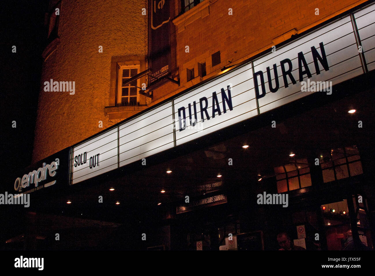 Die Außenseite des Londoner O2 Shepherds Bush Empire, Anzeigen von Duran Duran Ausverkauft Stockfoto