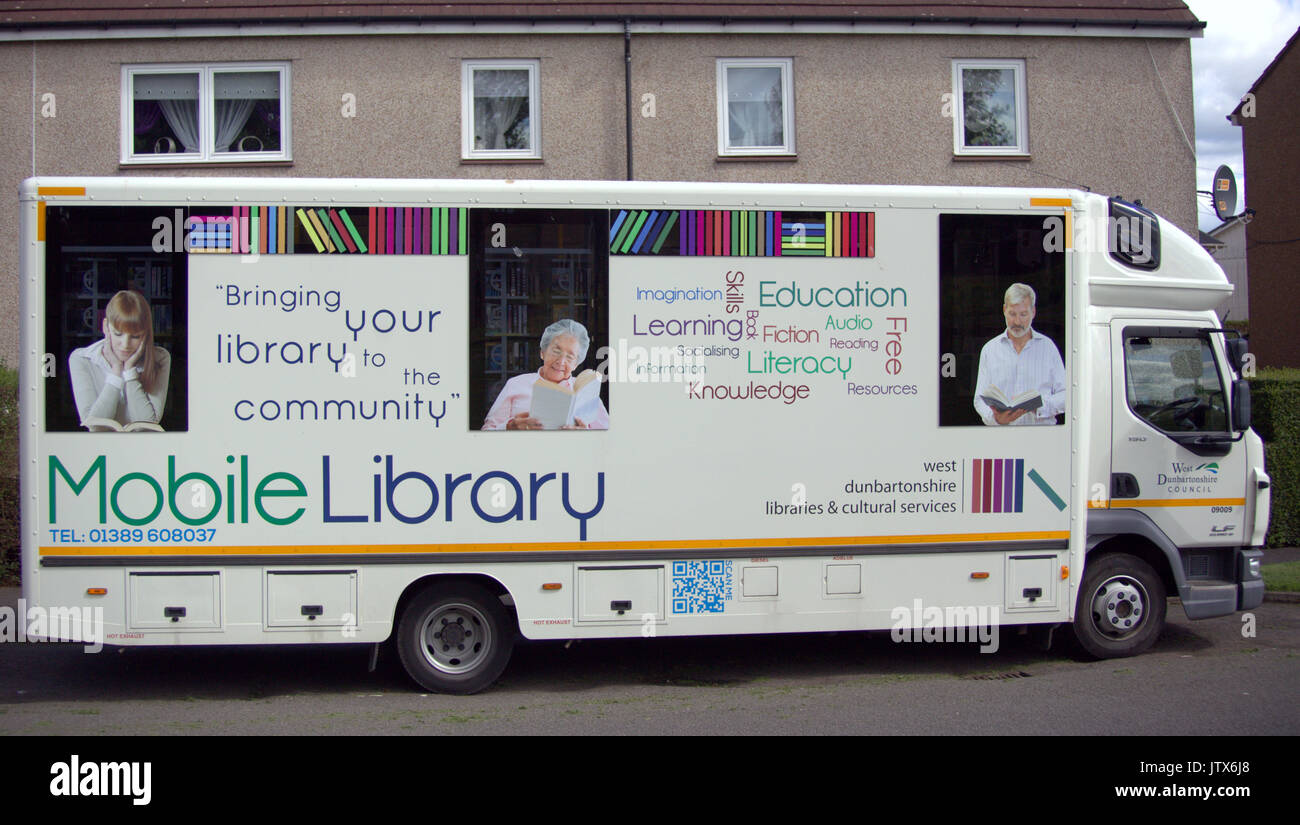 Mobile Bibliothek in der Gemeinschaft Clydebank vorort Schottland Großbritannien Stockfoto