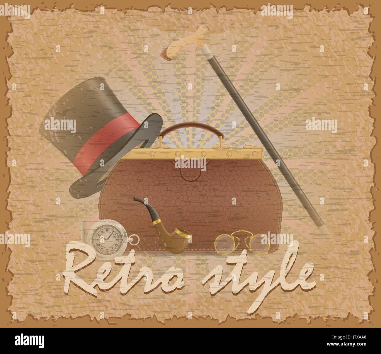 Retro Style poster Alte valise und mens Zubehör lieferbar Vector Illustration Stock Vektor