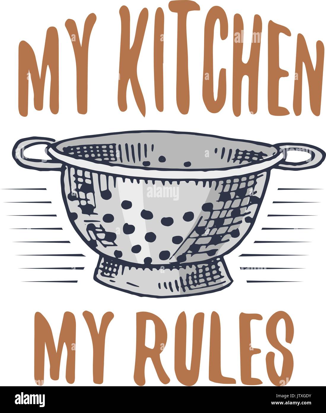 Sieb oder Utensilien, kochen Material für Menü Dekoration. Backen logo Emblem oder Label, graviert Hand in alte Skizze oder und vintage Stil gezeichnet. Meine Küche - mein Regeln. Stock Vektor