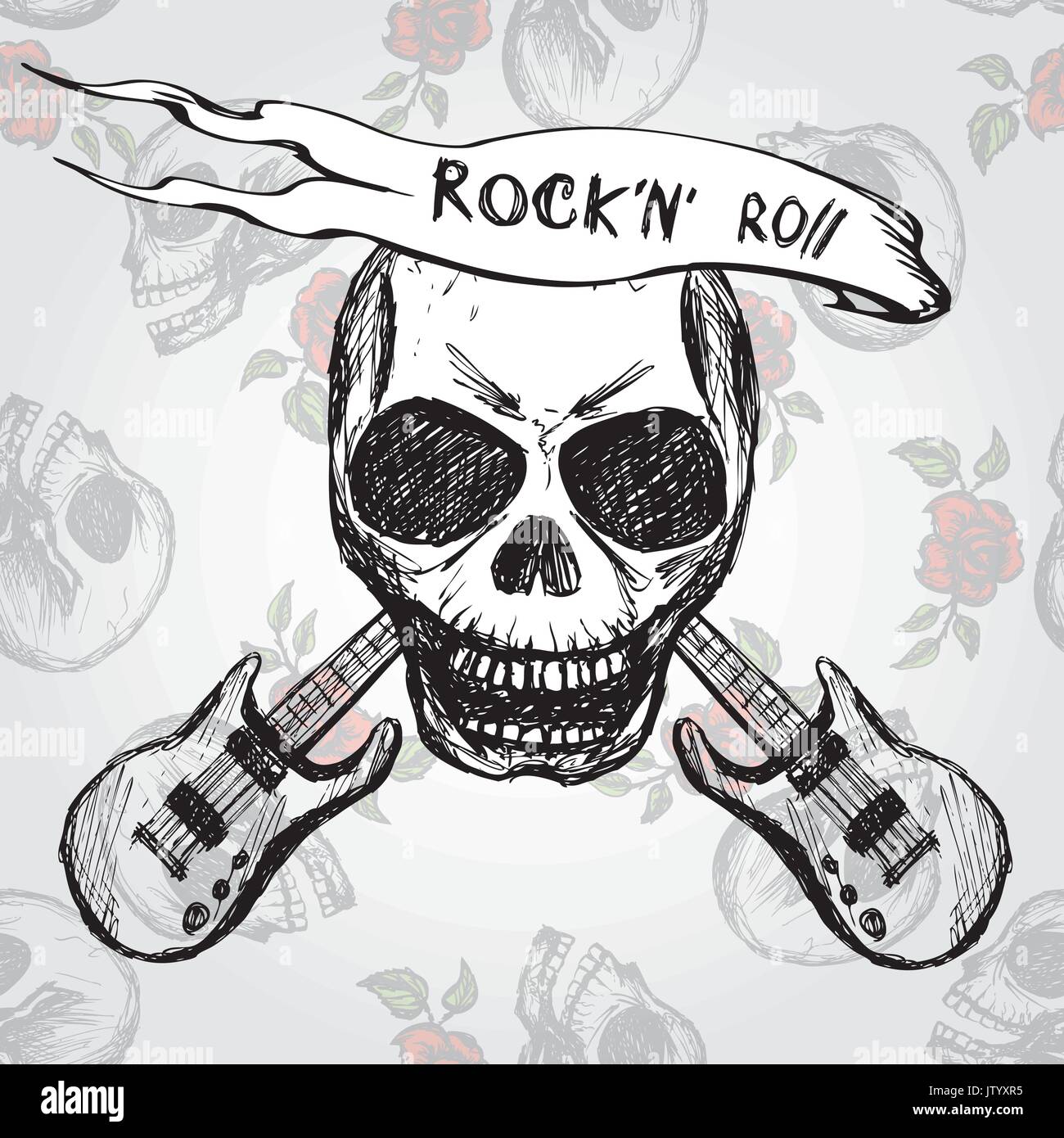 Skelette Rockband Skelett Und Gitarre Toter Mann Und Trommel Skelett  Stock-Vektorgrafik von ©popaukropa 650016782