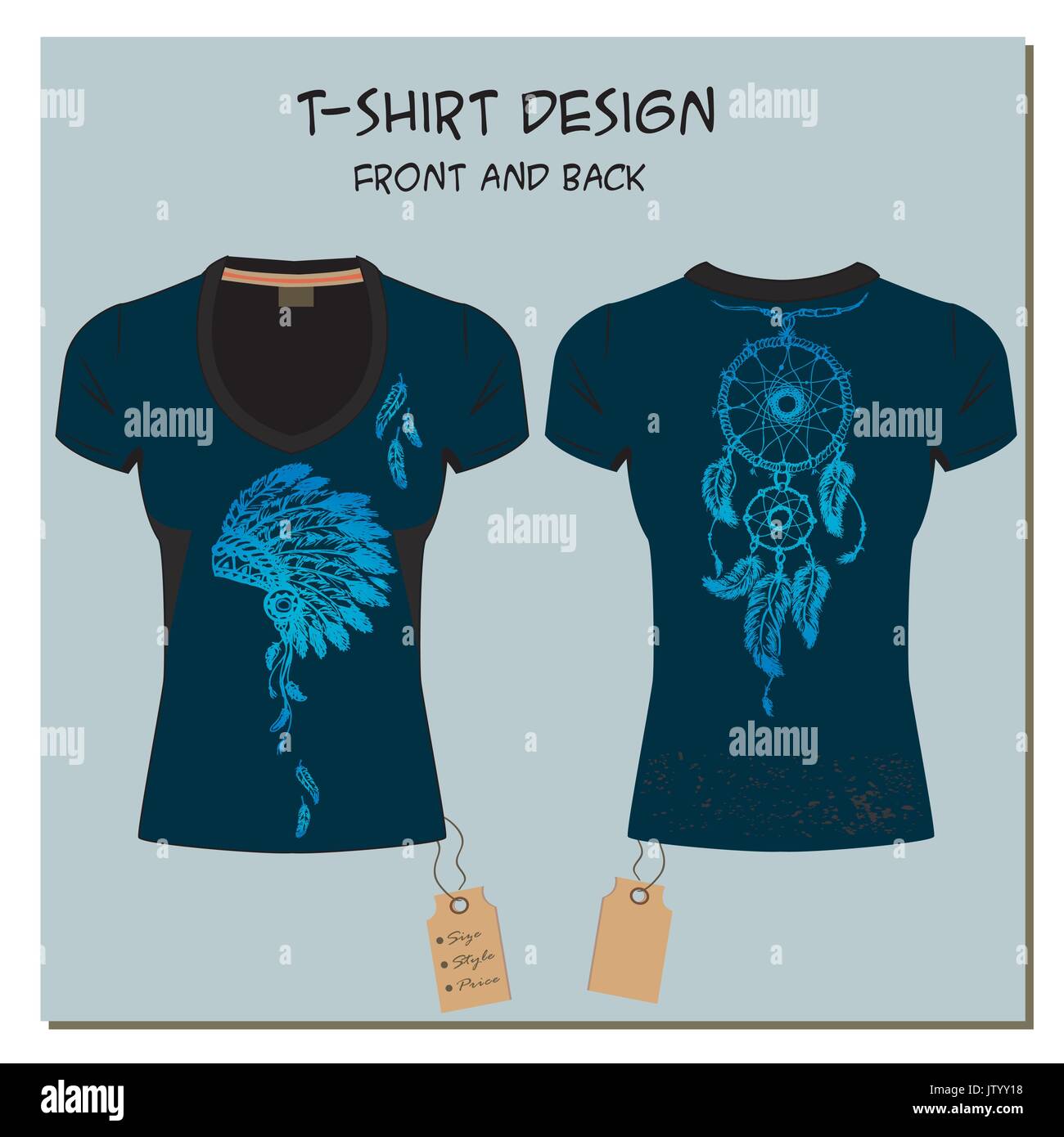 Das schwarze Design Mädchen T-Shirts mit dem Bild Dream Catcher, mit dem Label, Vektor Stock Vektor