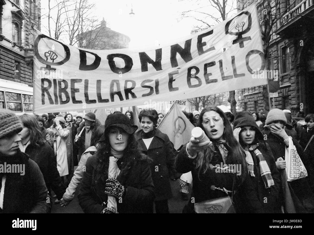 Mailand (Italien), 1976, eine Demonstration für die Rechte der Frauen und für die Verteidigung der Abtreibung Gesetz Stockfoto