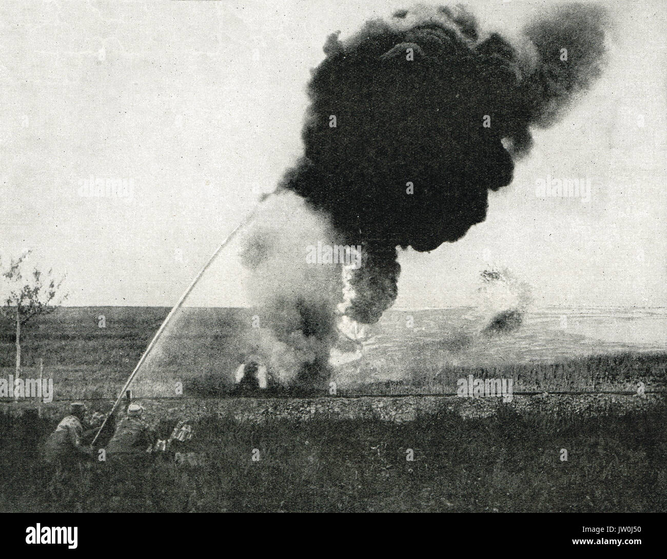 Erfassten deutschen Flammenwerfer in Aktion, WK 1. Stockfoto
