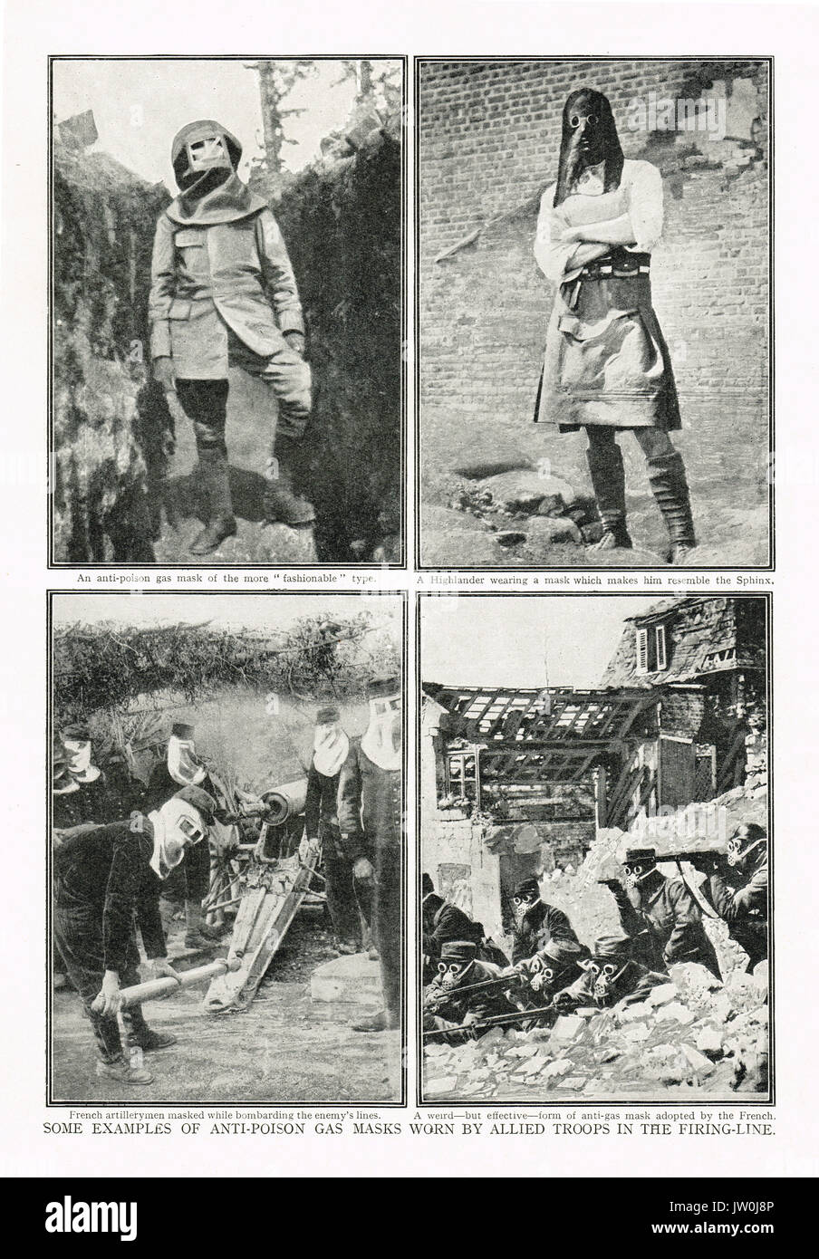 Beispiele von Weltkrieg 1 Gasmasken in Gebrauch Stockfoto