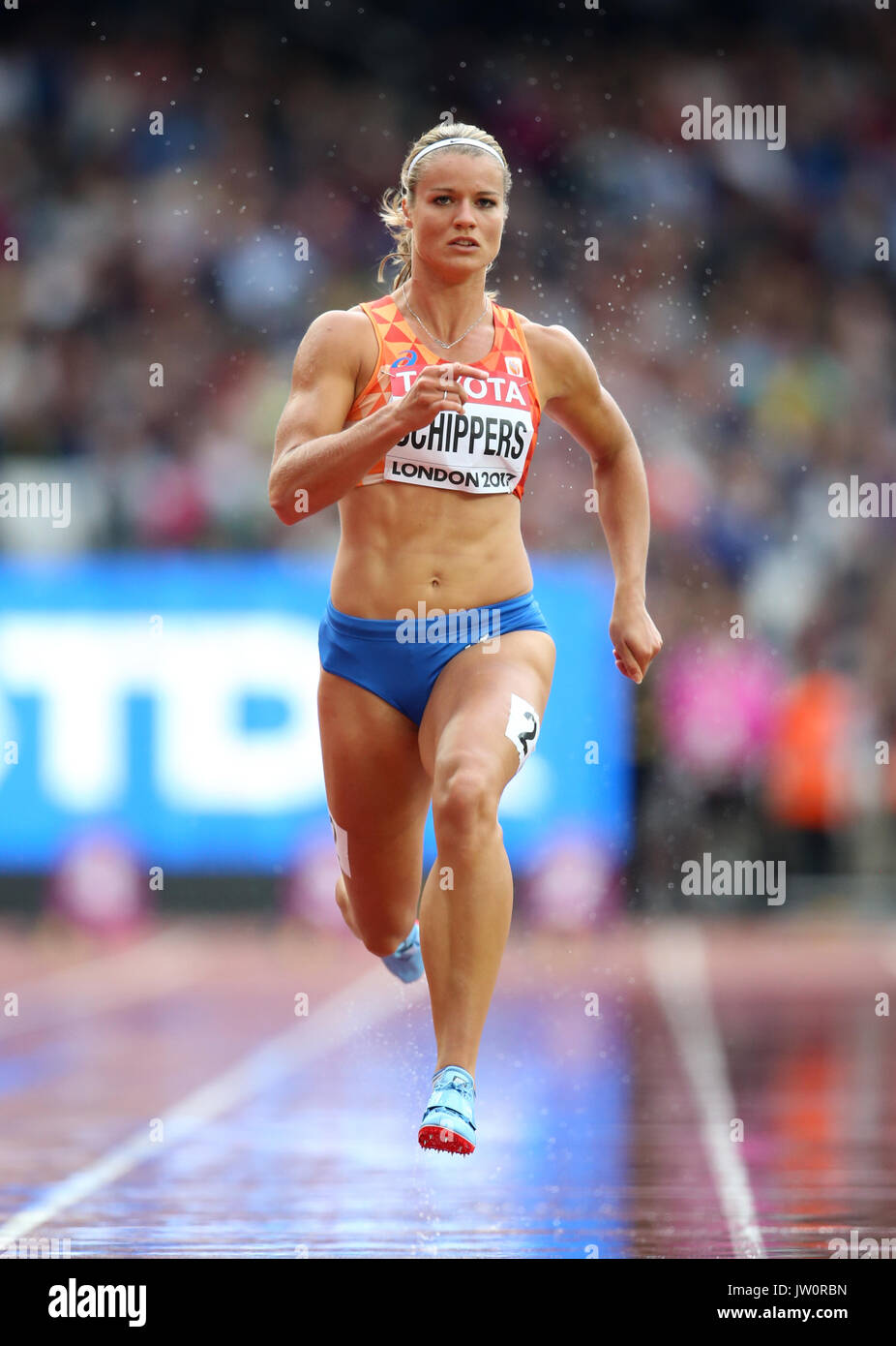 Die Niederlande Dafne Schippers in 100 m Hitze vier der Frauen während der Tag Zwei der Leichtathletik-WM 2017 auf der Londoner Stadion. PRESS ASSOCIATION Foto. Bild Datum: Samstag, 5. August 2017. Siehe PA Geschichte leichtathletik Welt. Foto: Martin Rickett/PA-Kabel. Einschränkungen: Nur für den redaktionellen Gebrauch bestimmt. Keine Übertragung von Ton oder bewegte Bilder und kein Video Simulation. Stockfoto