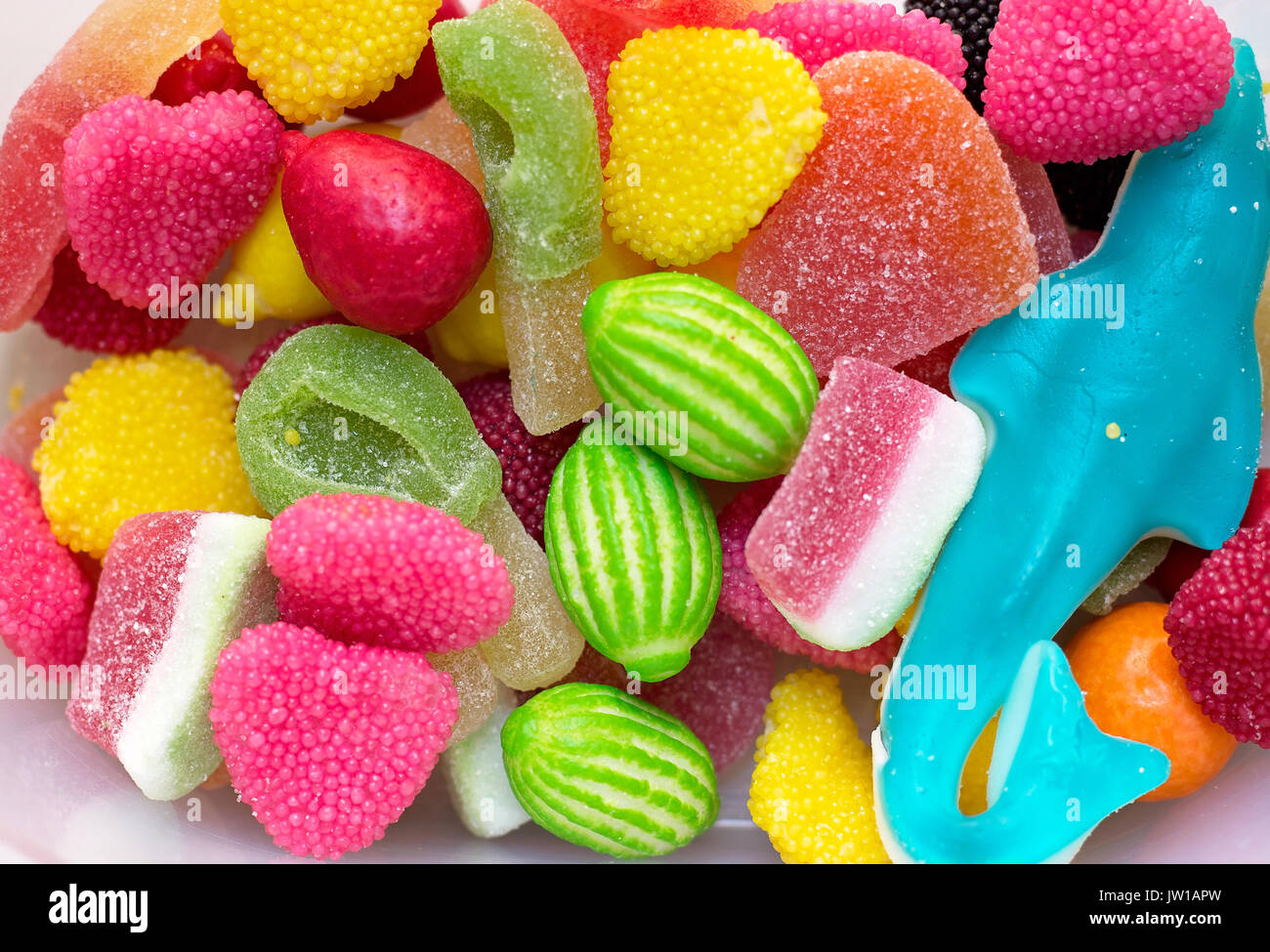 Verschiedene Süßigkeiten - jellie Bohnen und Bonbons Stockfoto