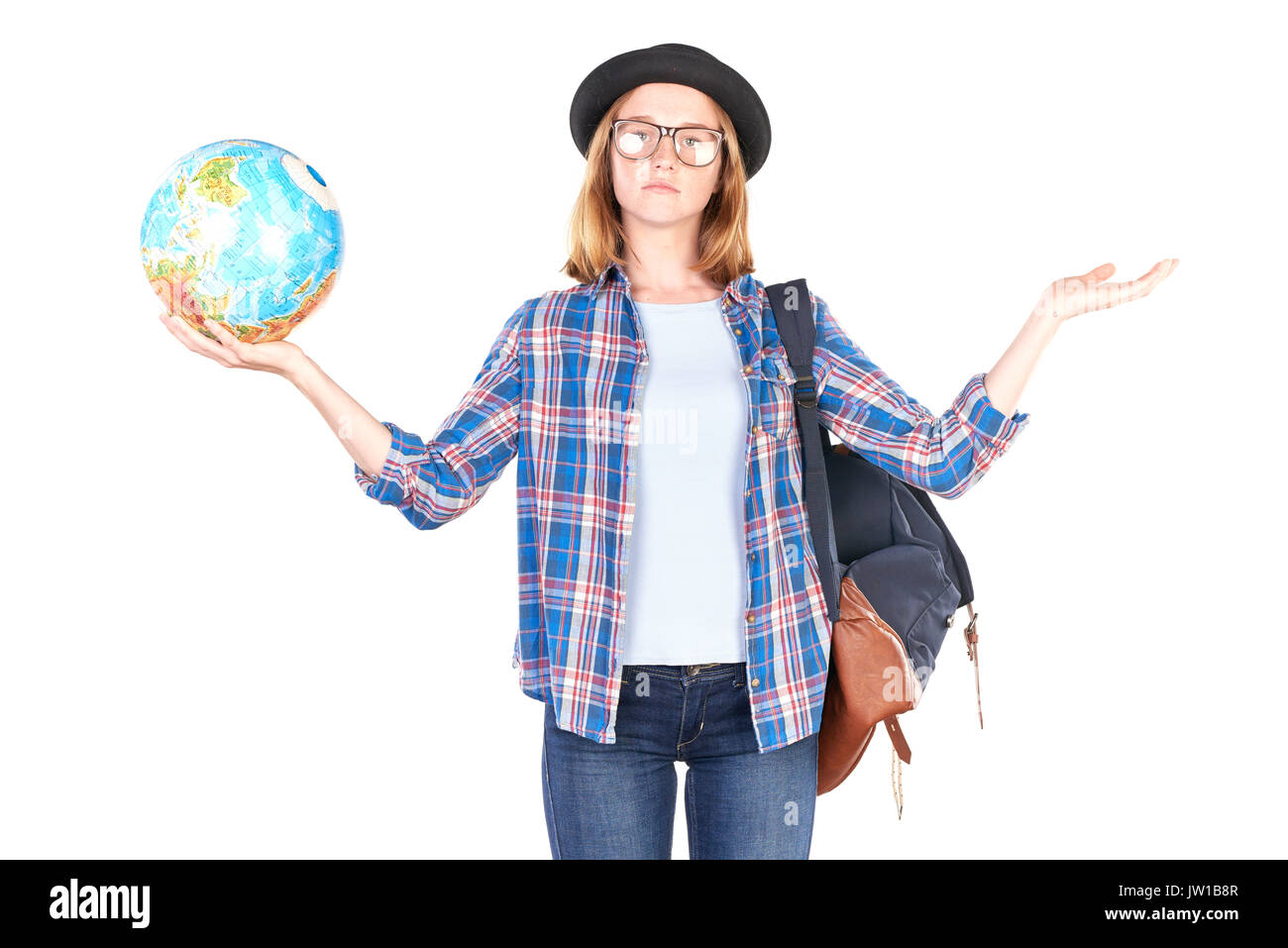 Schüler mit Globus posing Stockfoto