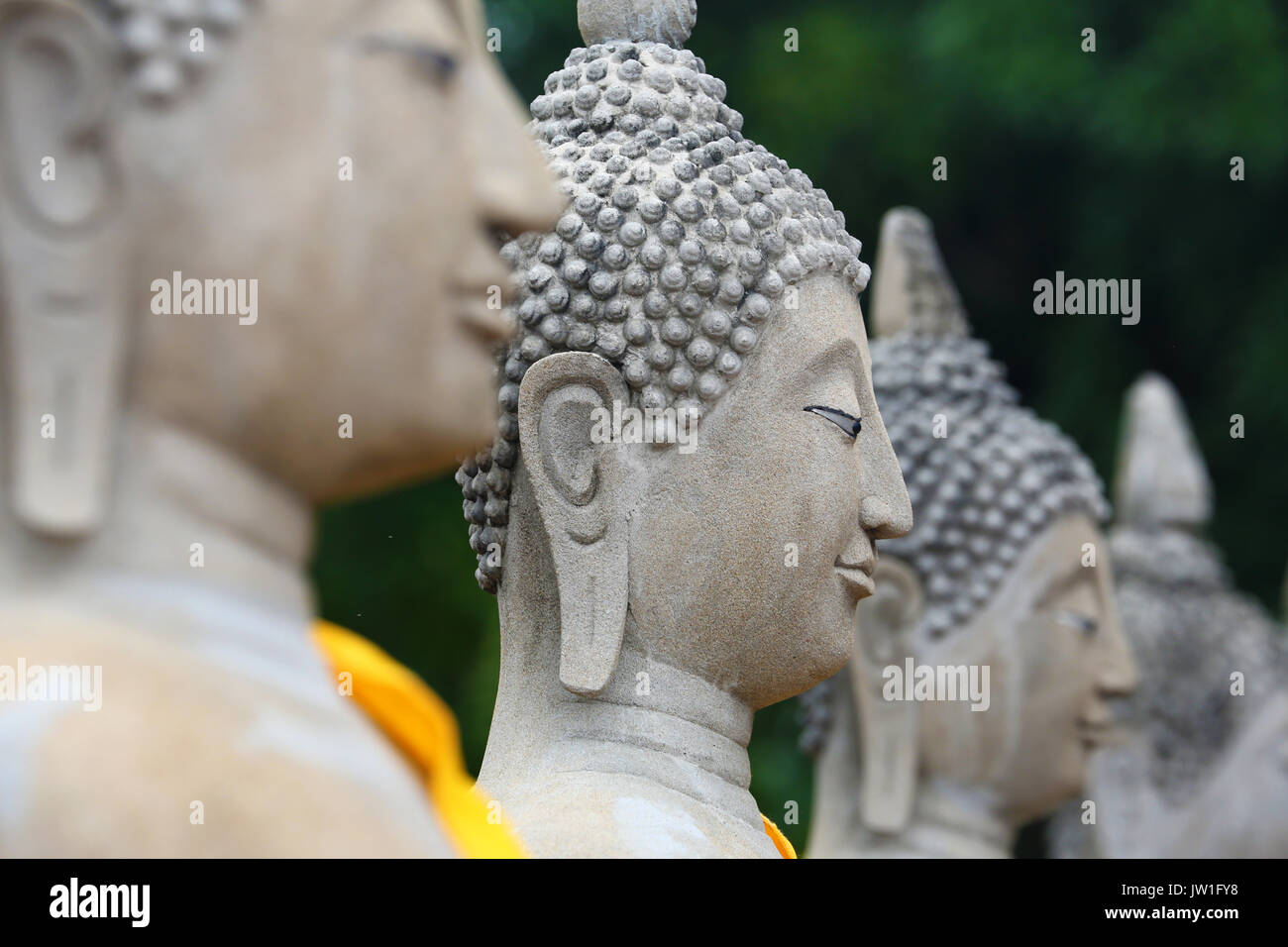 Reihe von Buddha Statuen am Wat Yai Chaimongkol Tempel, Ayutthaya, Thailand Stockfoto