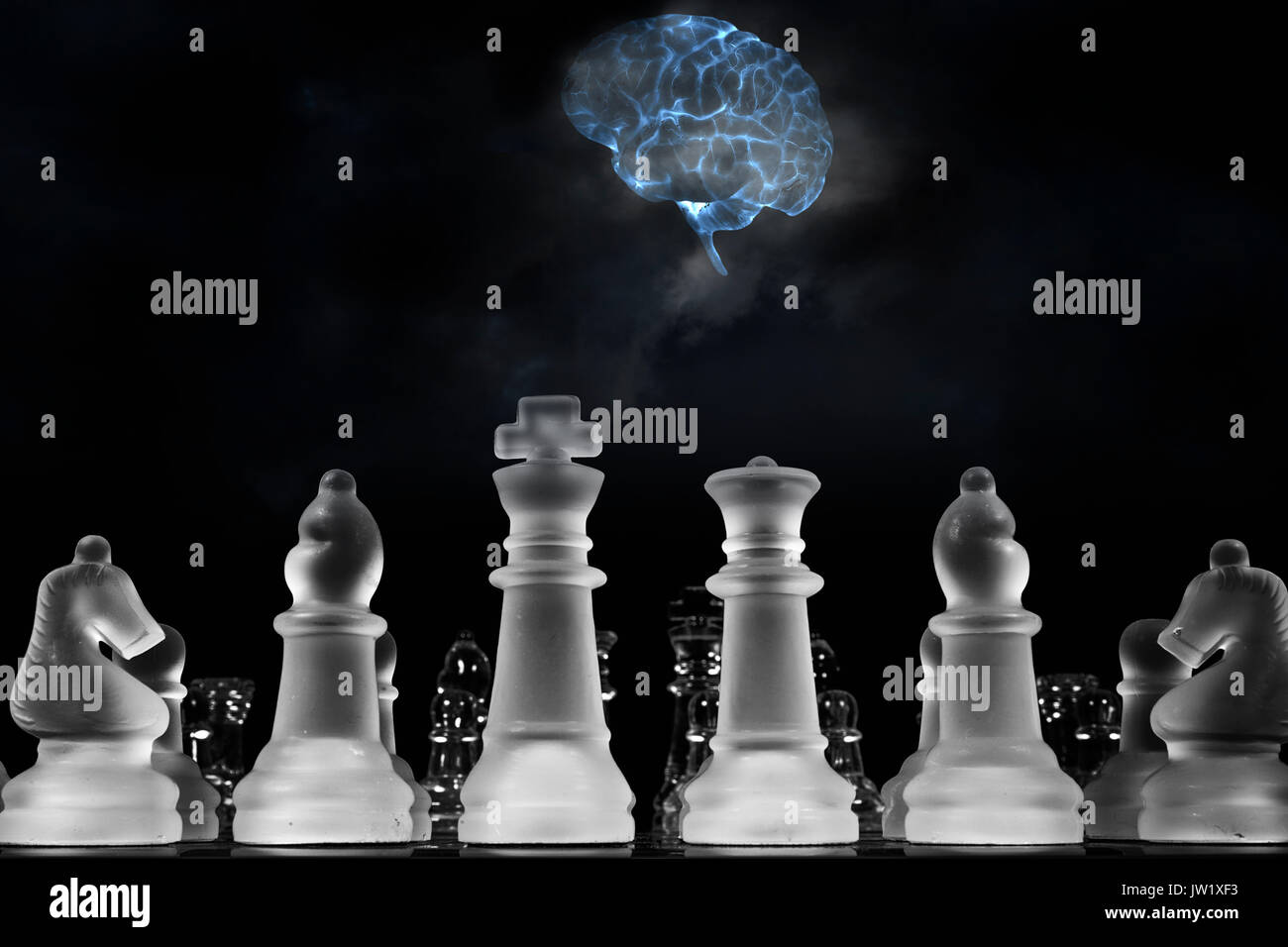 Menschliche Gehirn spielen eine Partie Schach, künstliche Intelligenz Stockfoto