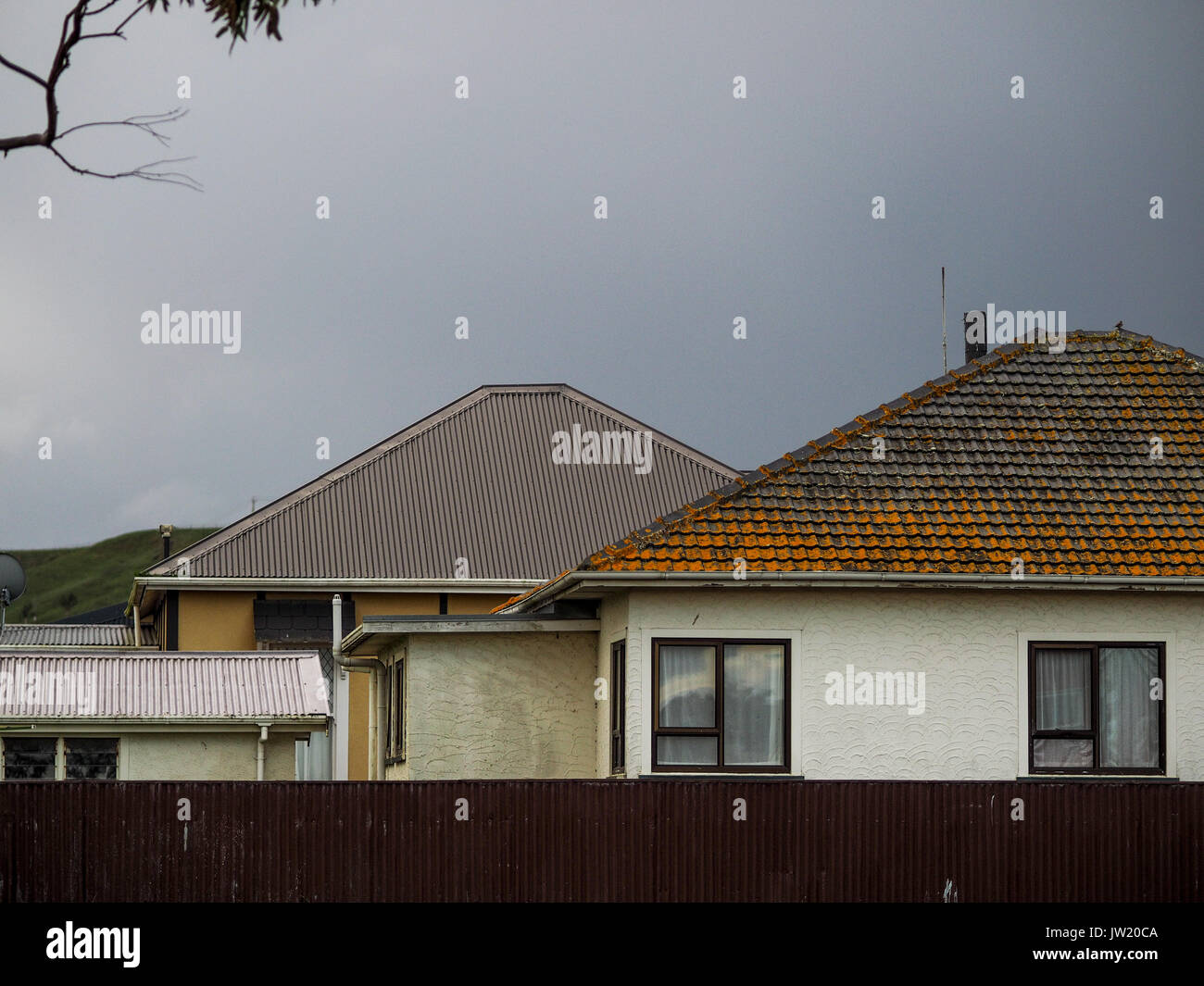 Häuser, Somme Parade, Whanganui, Neuseeland. Inländischen Architektur, kleine Stadt Neuseeland, Vorstadtstraße, geringes Einkommen. Stockfoto