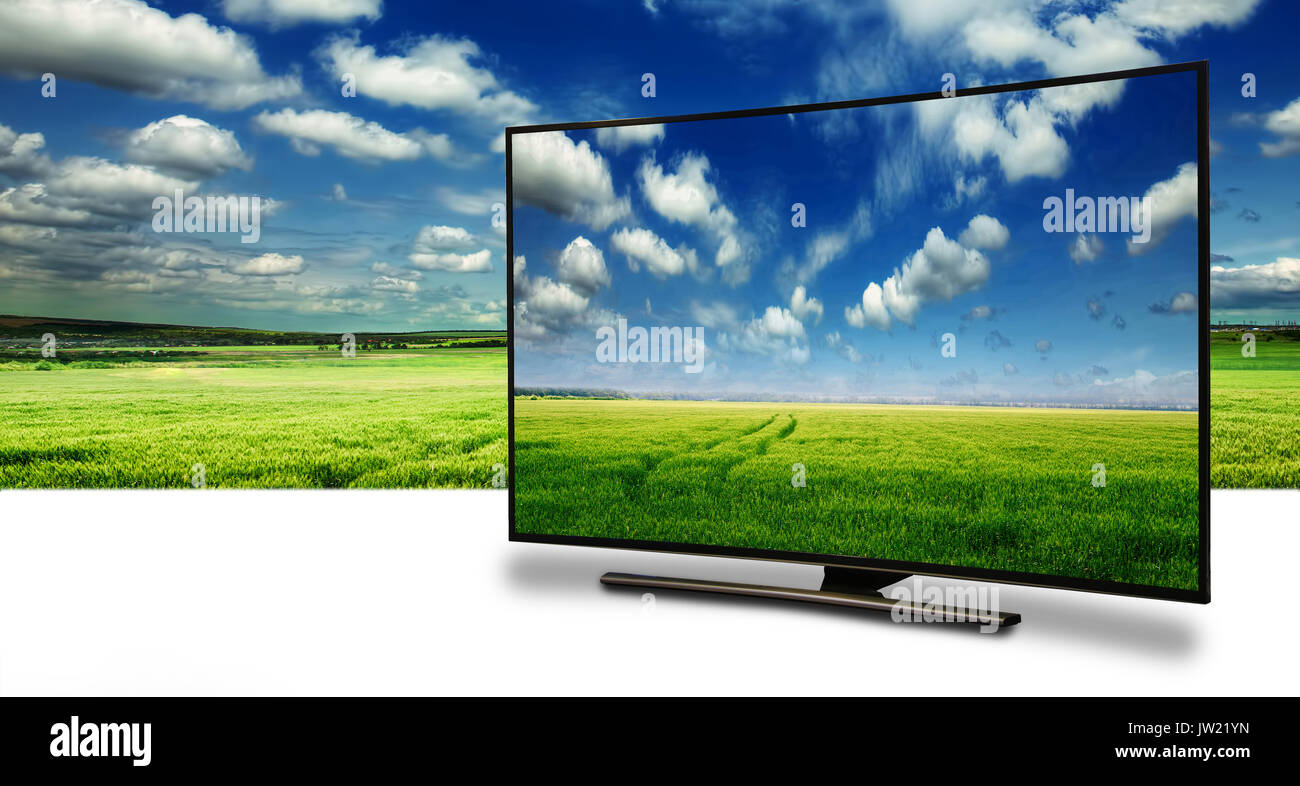 4k überwachen isoliert auf weiss. TV mit der Natur-Ansicht Stockfoto