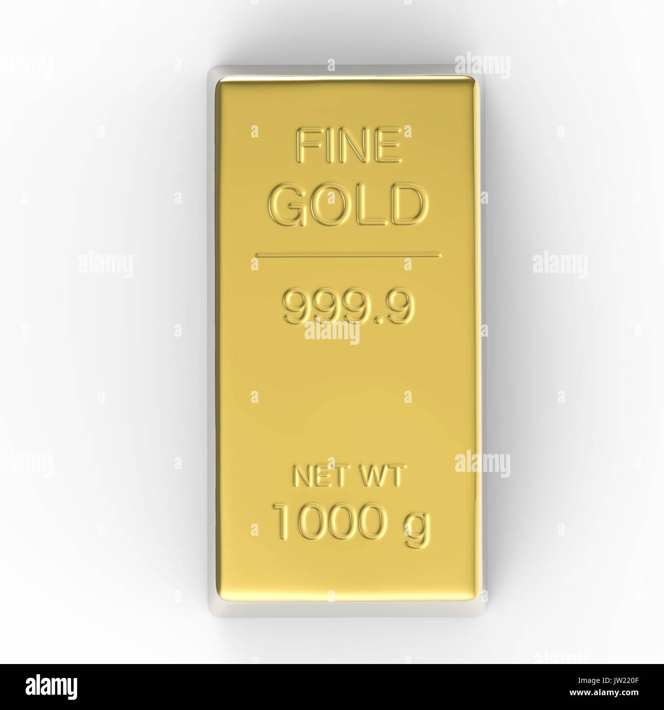 1000 g Gold Bar oder Bullion auf weißem Hintergrund Stockfoto